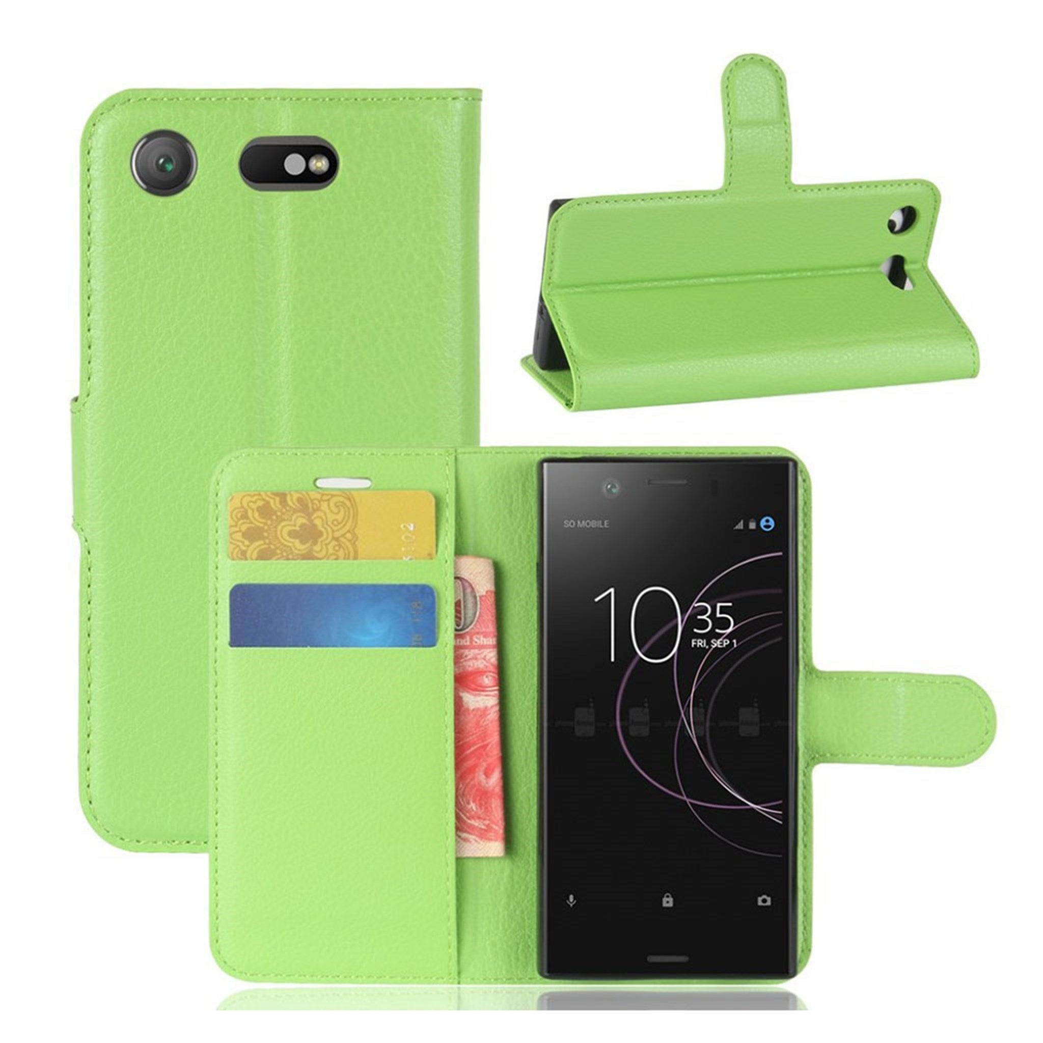 Sony Xperia XZ1 Compact litchi grain PU leather flip case - Green