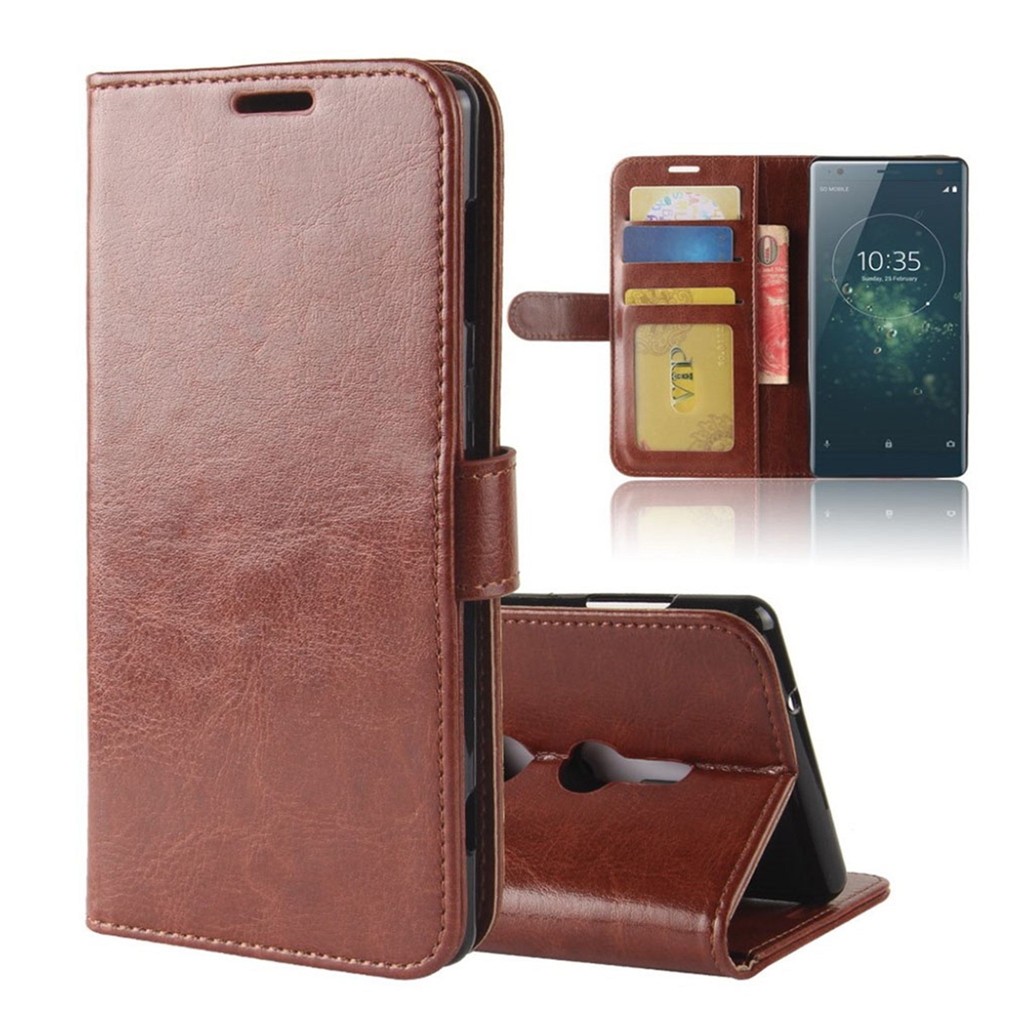 Crazy Horse Sony Xperia XZ2 magnetic leather flip case - Brown