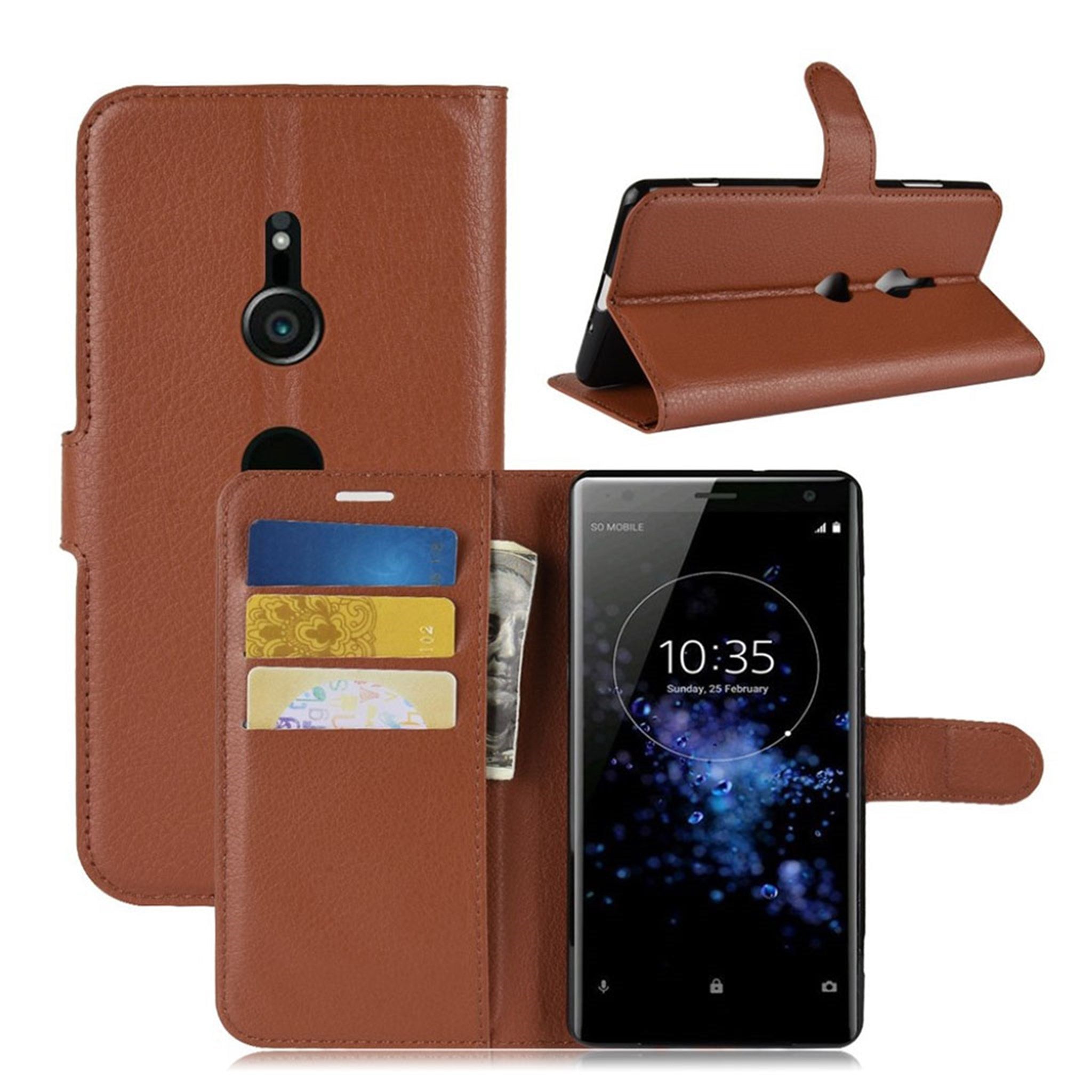 Sony Xperia XZ3 litchi texture leather flip case - Brown