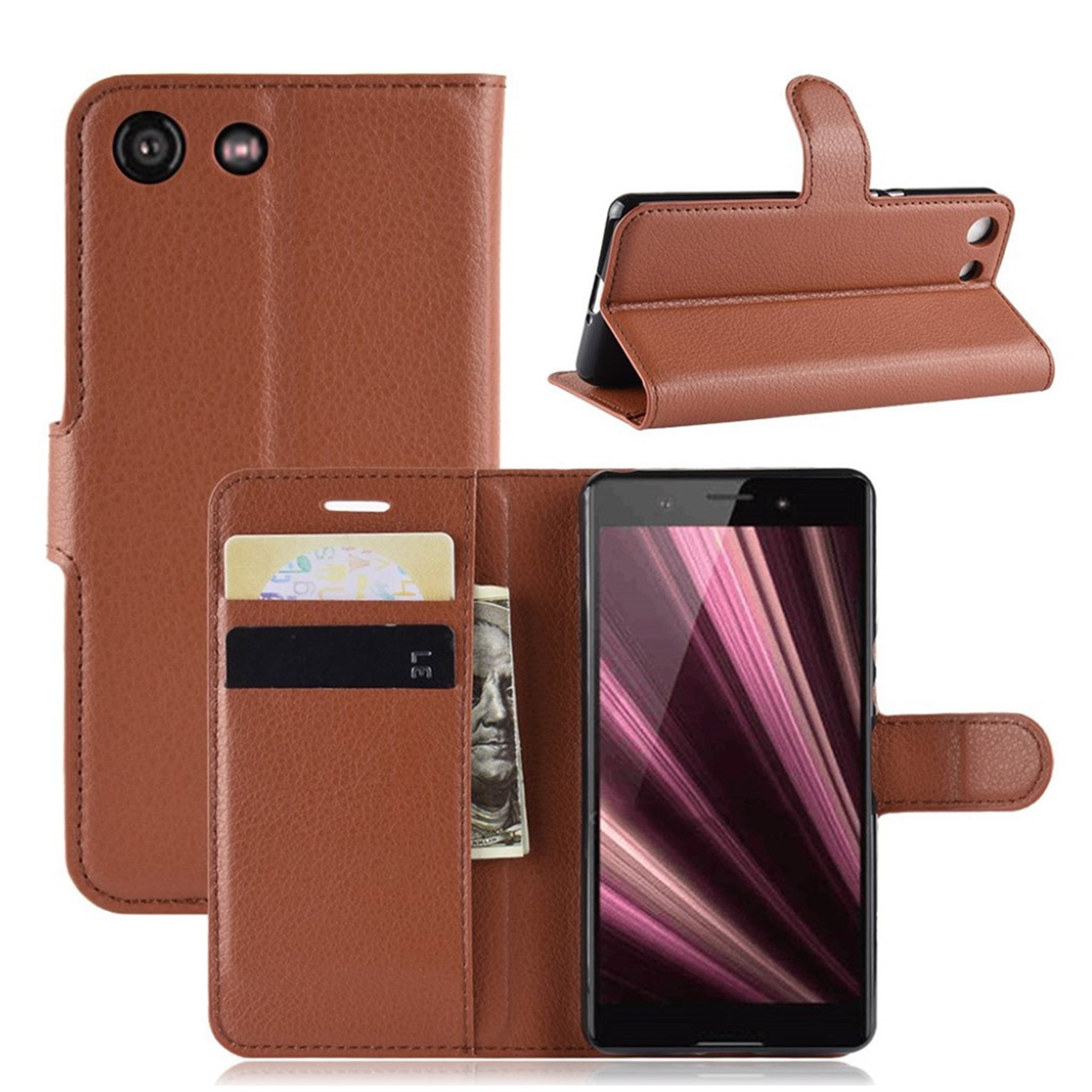 Sony Xperia XZ4 Compact litchi texture leather flip case - Brown