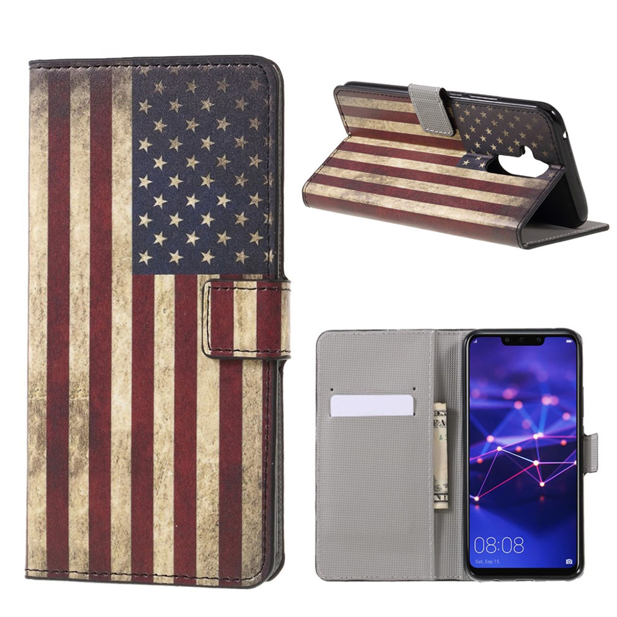 Huawei Mate 20 Lite pattern printing leather flip case - Retro US Flag