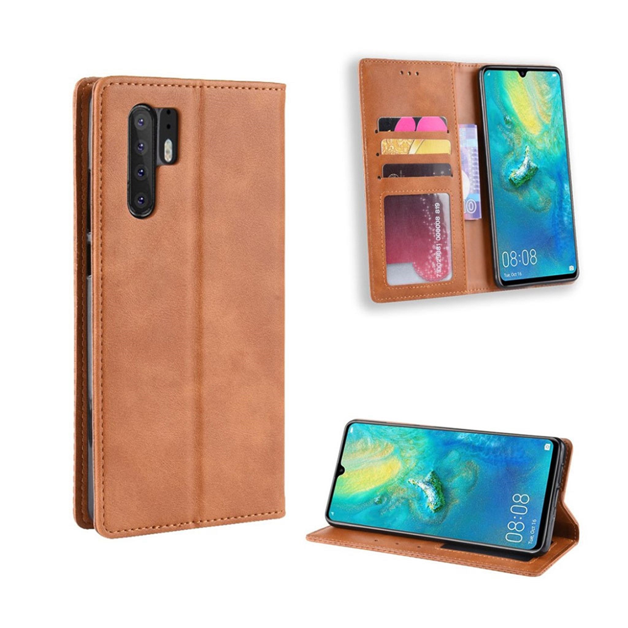 Huawei P30 Pro vintage style leather flip case - Brown