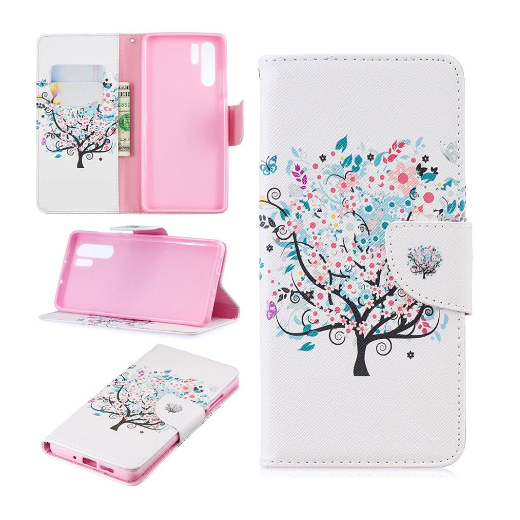 Huawei P30 Pro patterned leather flip case - Flowered Tree