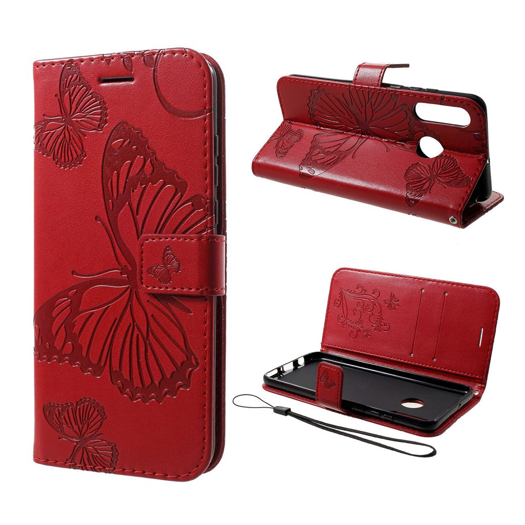 Huawei P30 Lite imprint butterfly leather case - Red