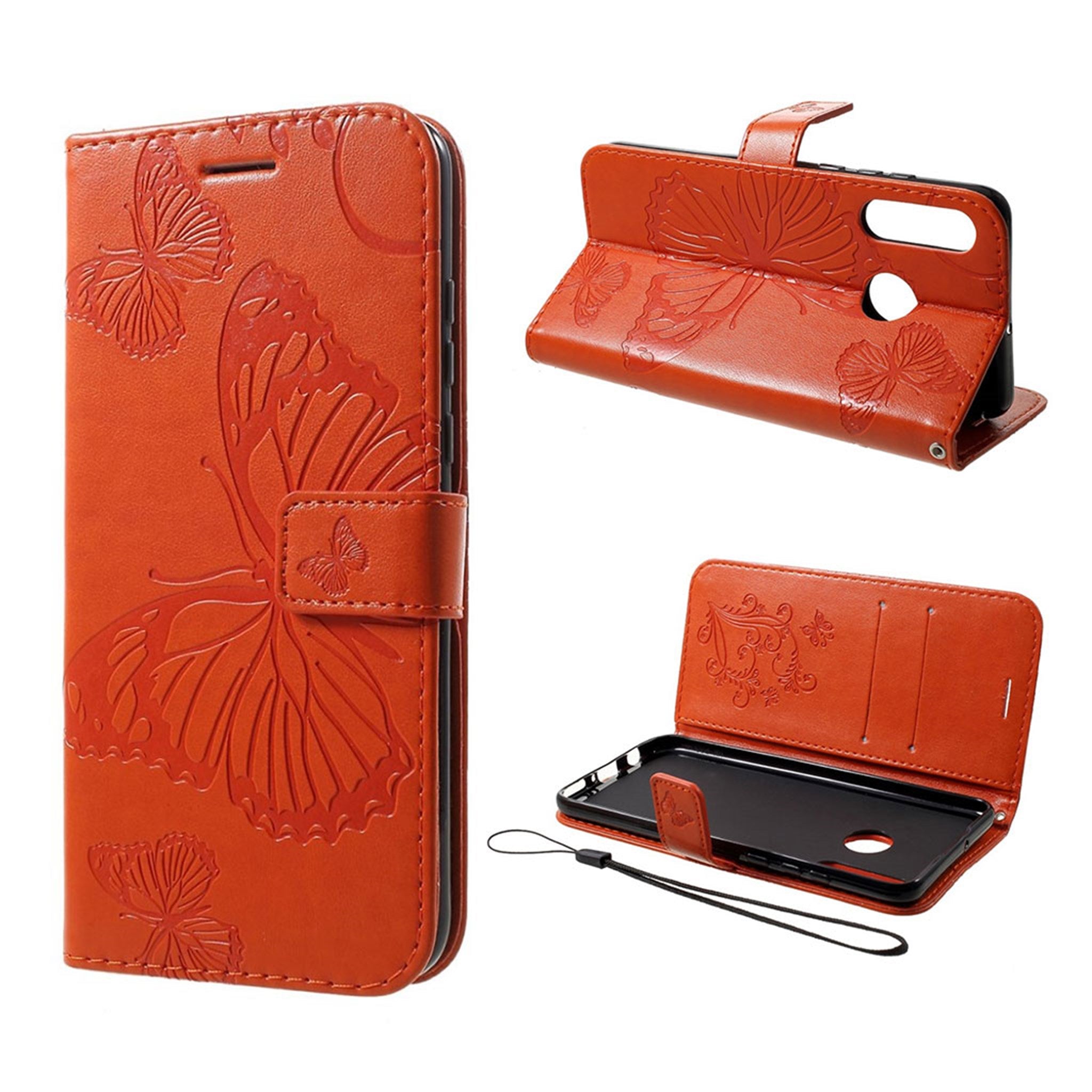 Huawei P30 Lite imprint butterfly leather case - Orange