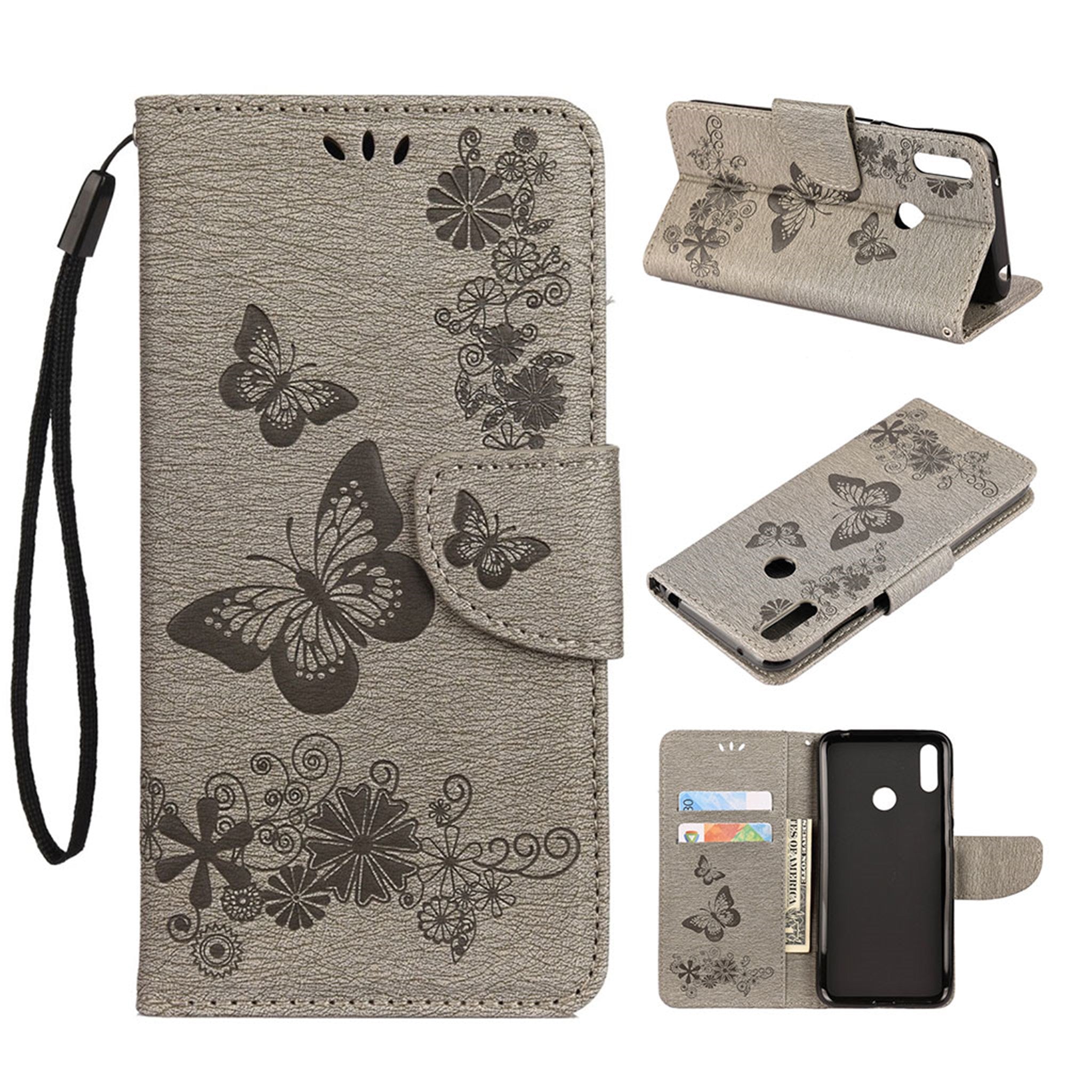 Huawei Y6 2019 imprint butterfly leather case - Grey