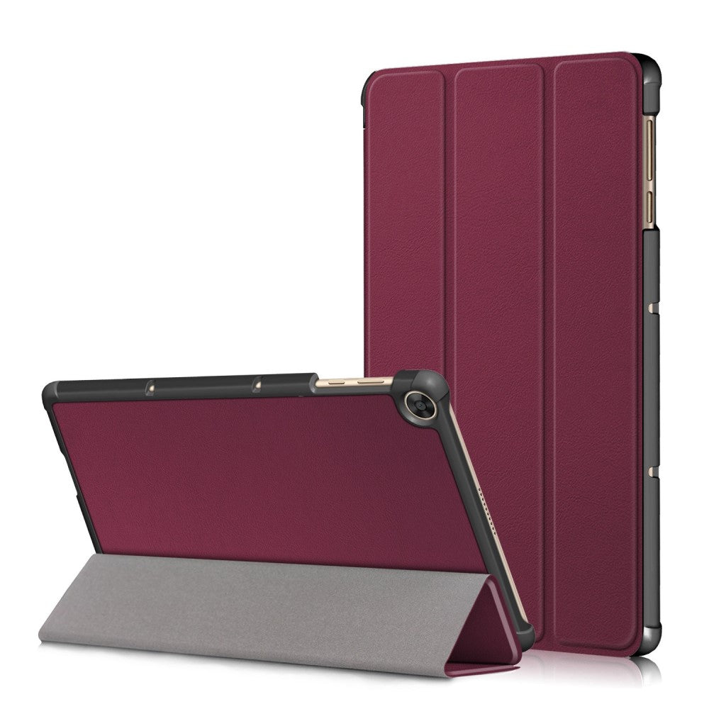 Tri-fold Leather Stand Case for Huawei MatePad T10 - Wine Red