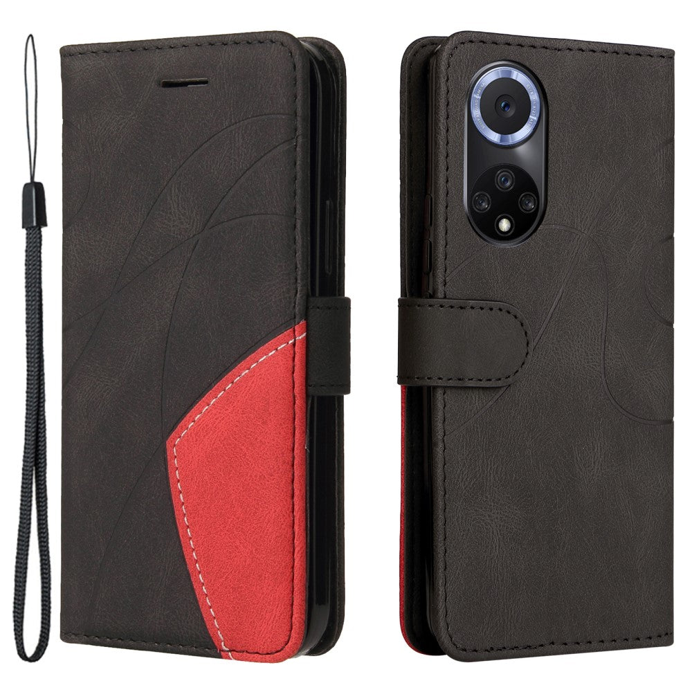 Textured leather case with strap for Huawei Nova 9 / Honor 50 - Black