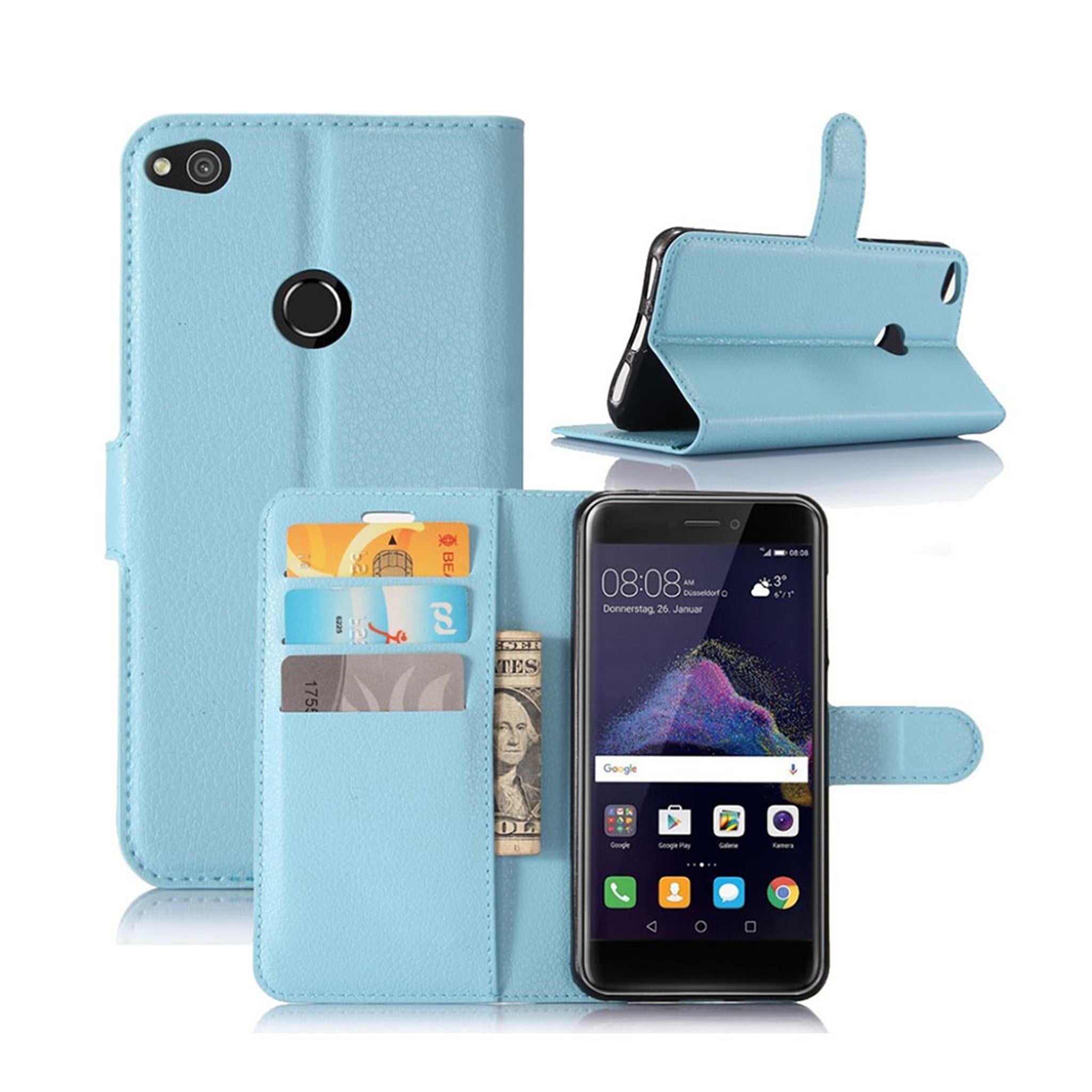 Huawei Honor 8 Lite litchi grain wallet leather flip case - Blue