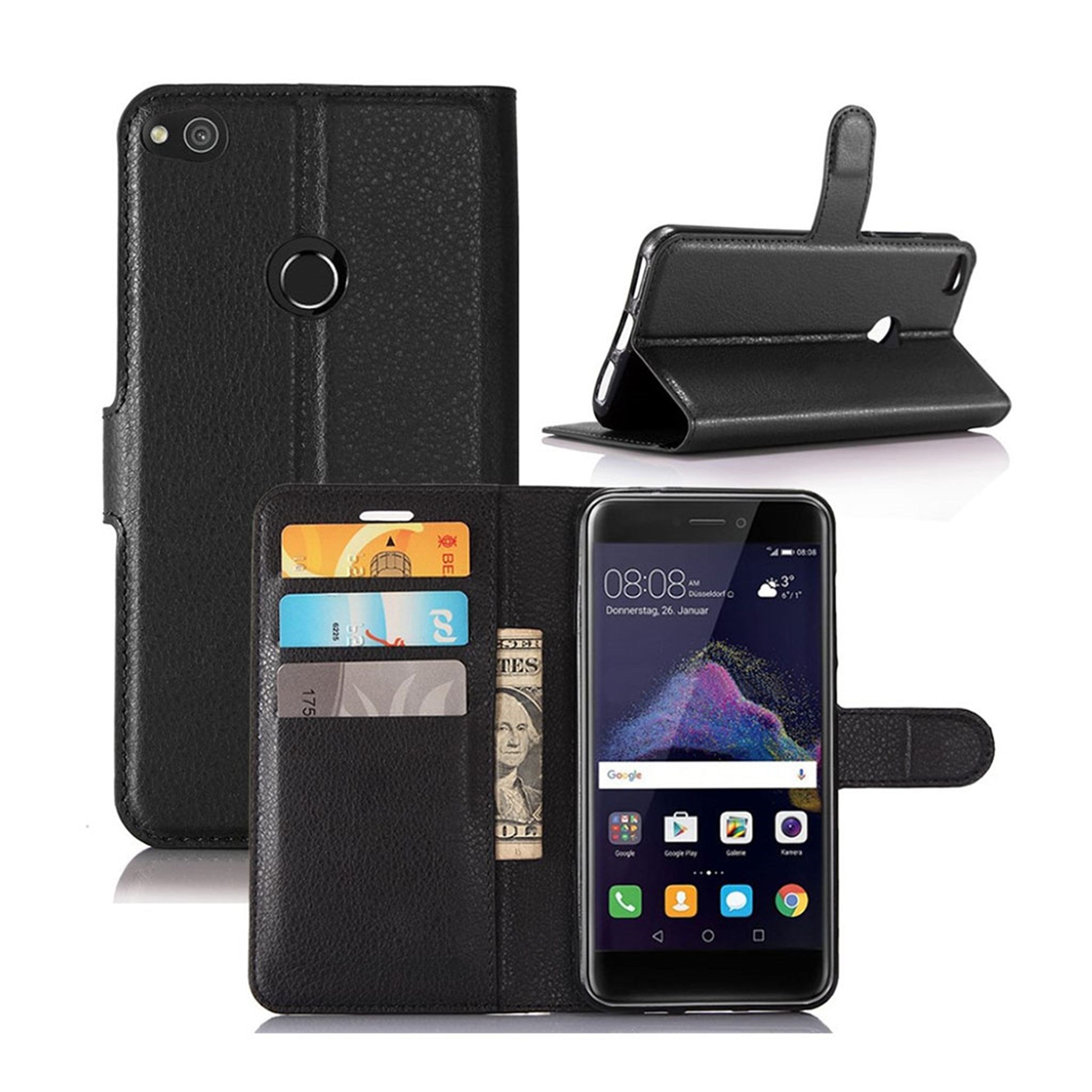 Huawei Honor 8 Lite litchi grain wallet leather flip case - Black