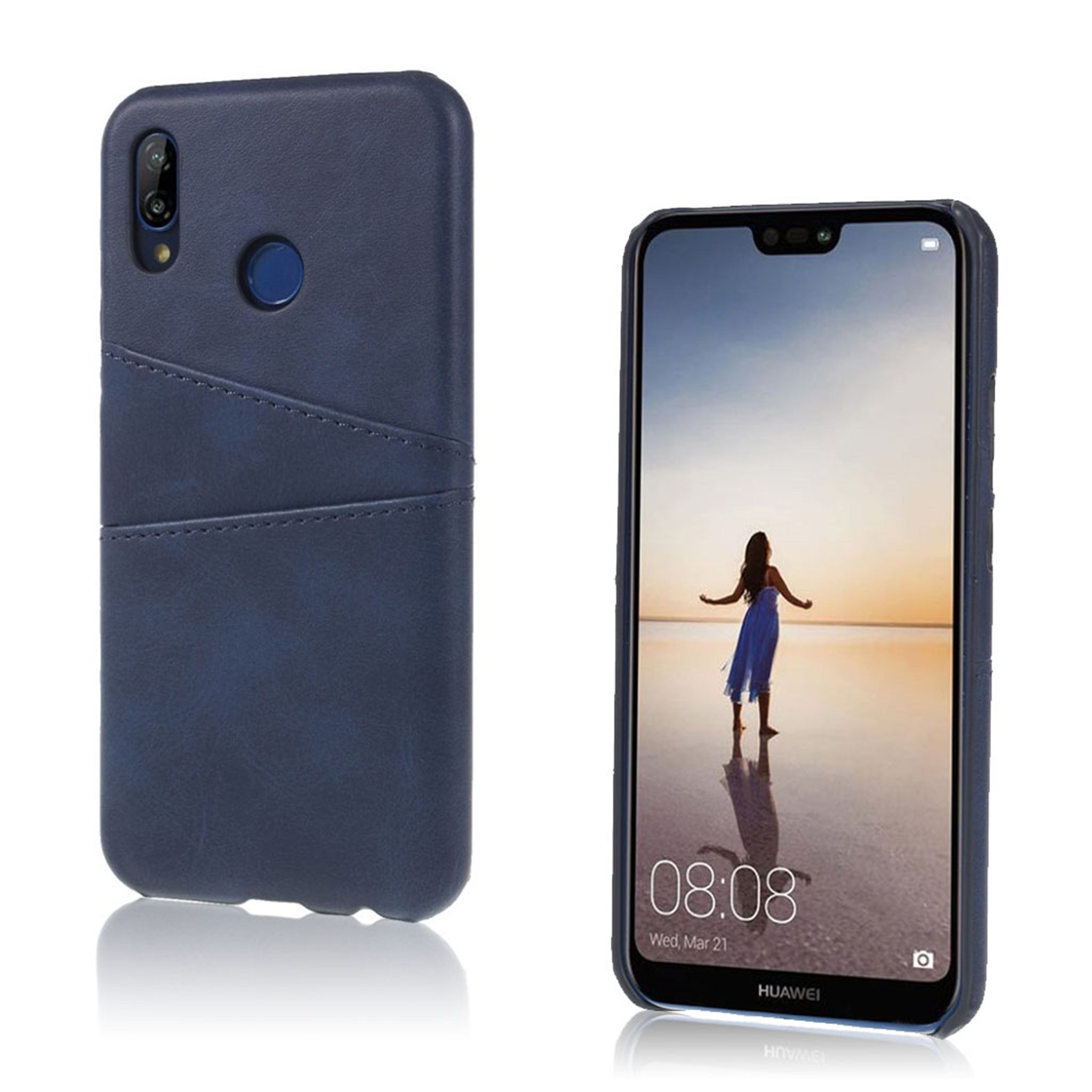 Huawei P20 Lite double card slots leather case - Dark Blue