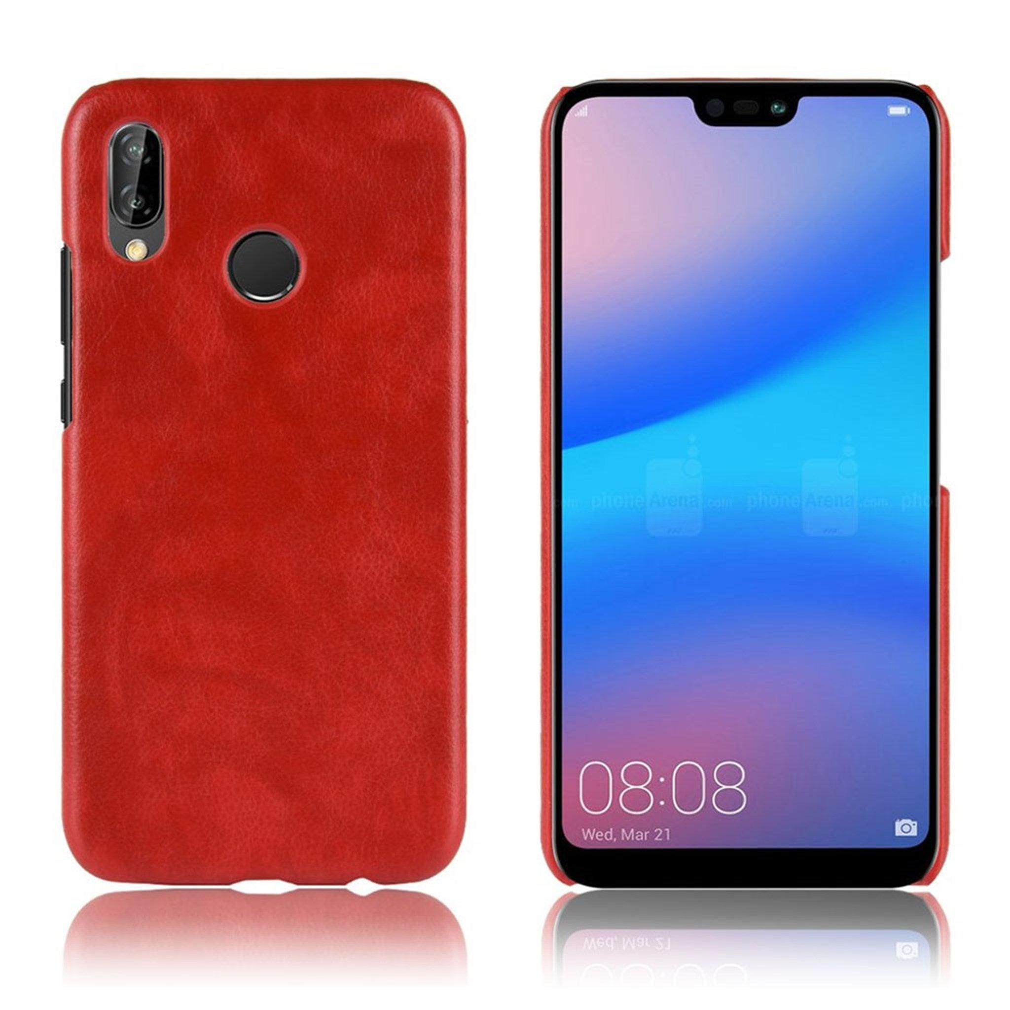 Huawei P20 Lite litchi skin leather coated case - Red