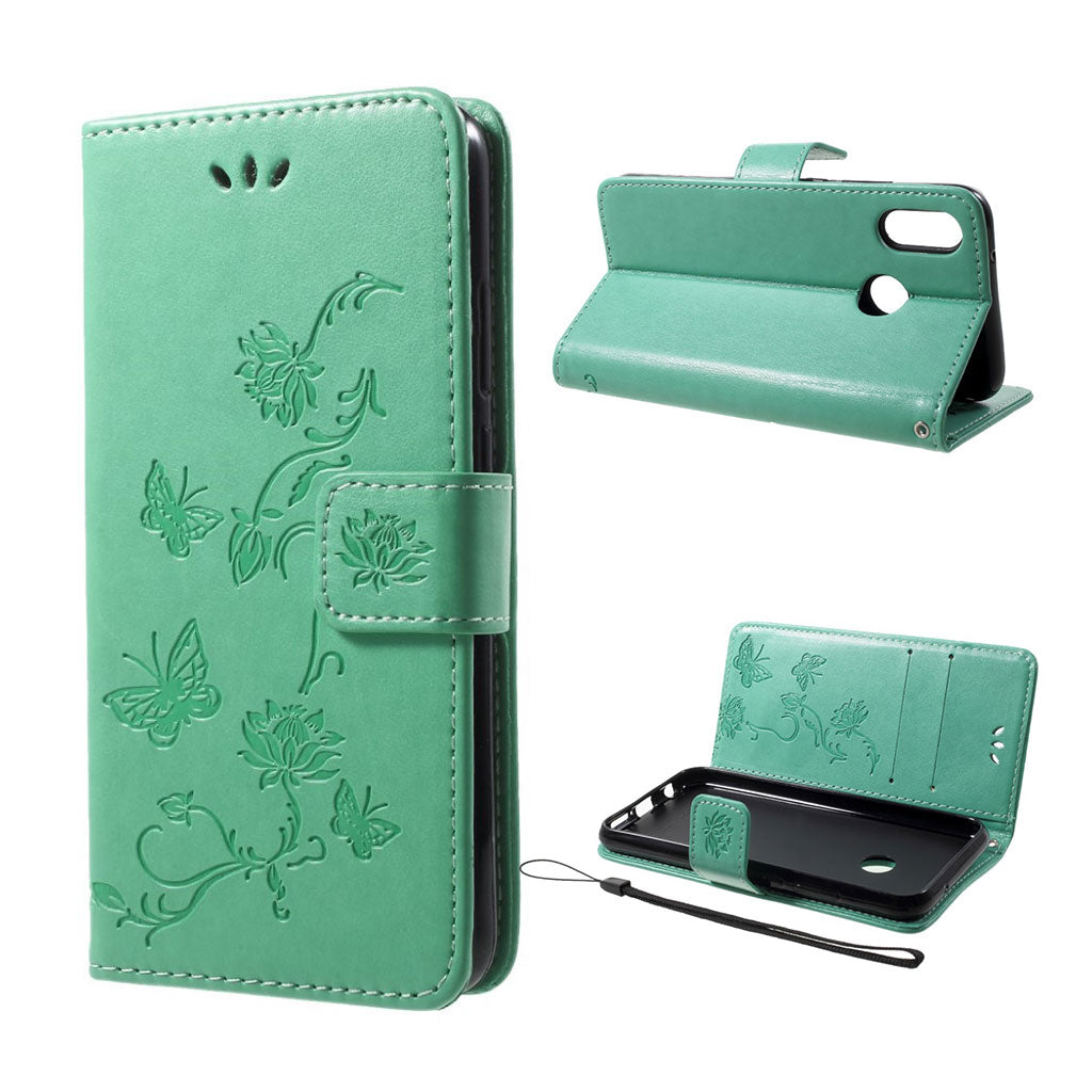 Huawei P20 Lite imprint butterfly leather case - Green