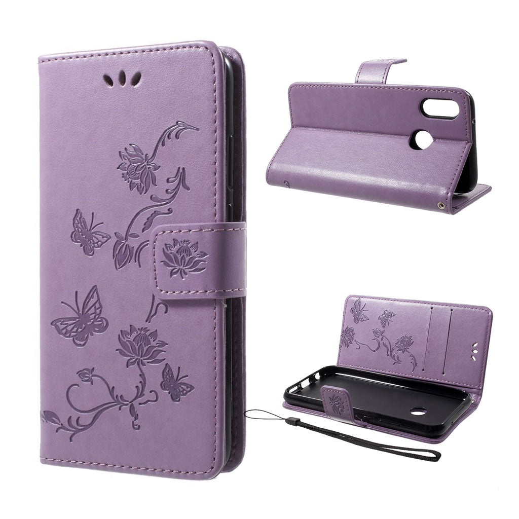 Huawei P20 Lite imprint butterfly leather case - Light Purple