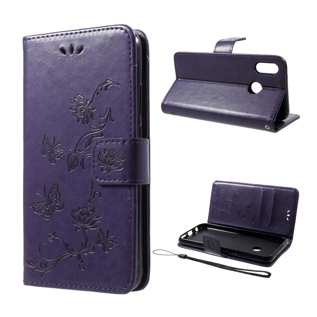 Huawei P20 Lite imprint butterfly leather case - Dark Purple