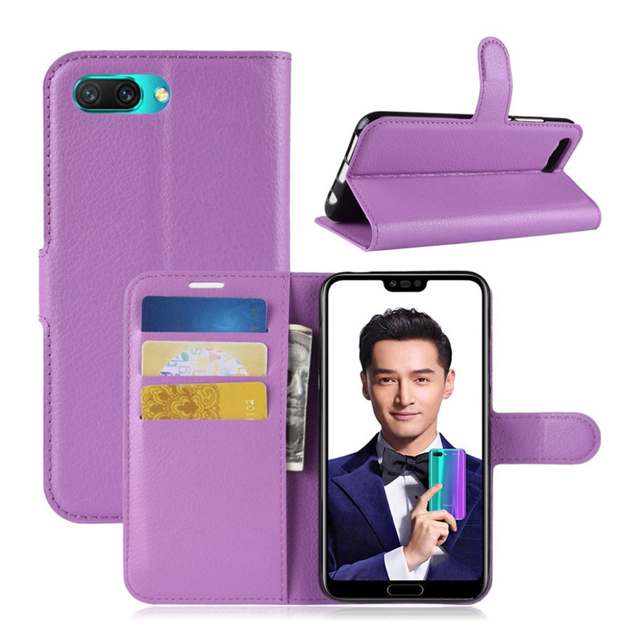 Huawei Honor 10 litchi texture leather flip case - Purple