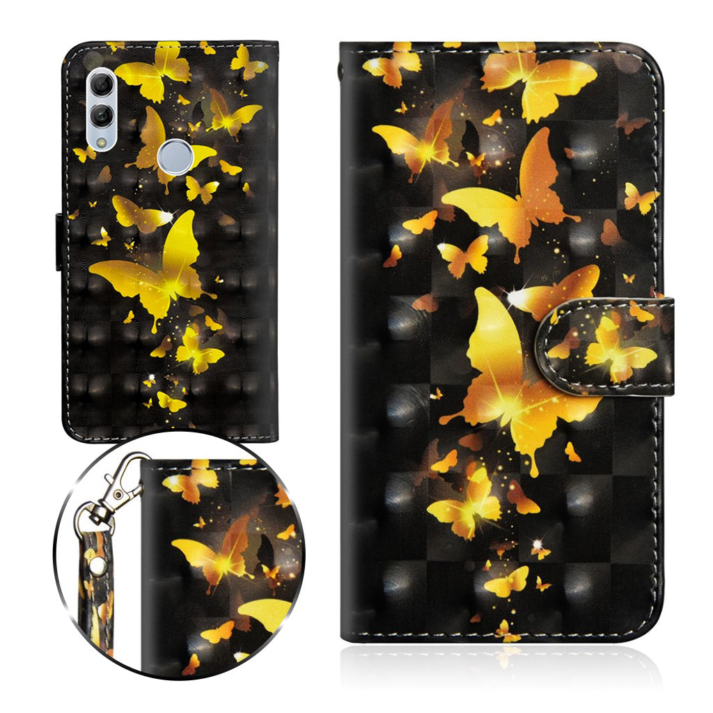 Huawei P Smart 2019 light spot décor leather flip case - Gold Butterflies