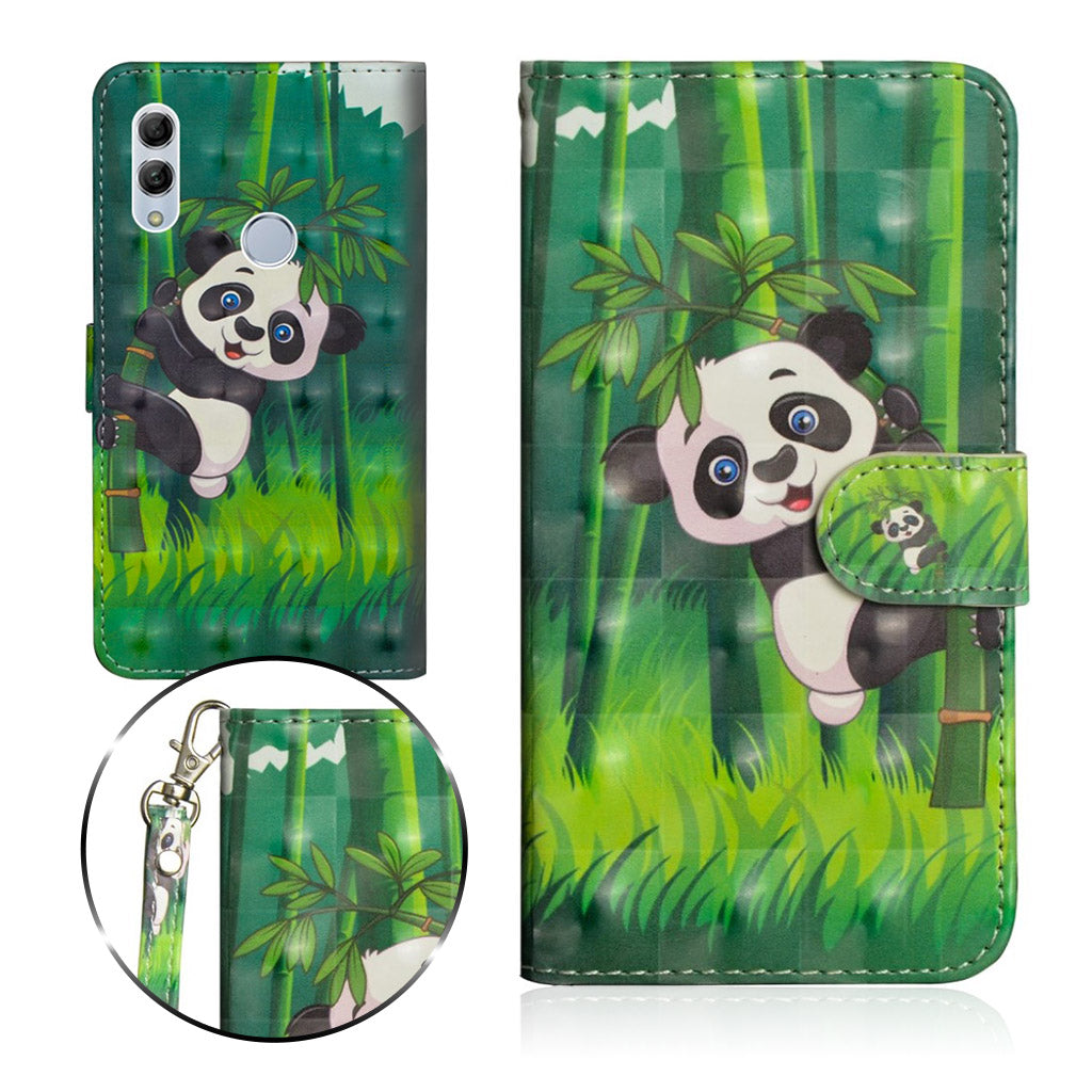 Huawei P Smart 2019 light spot décor leather flip case - Panda Climbing Bamboo