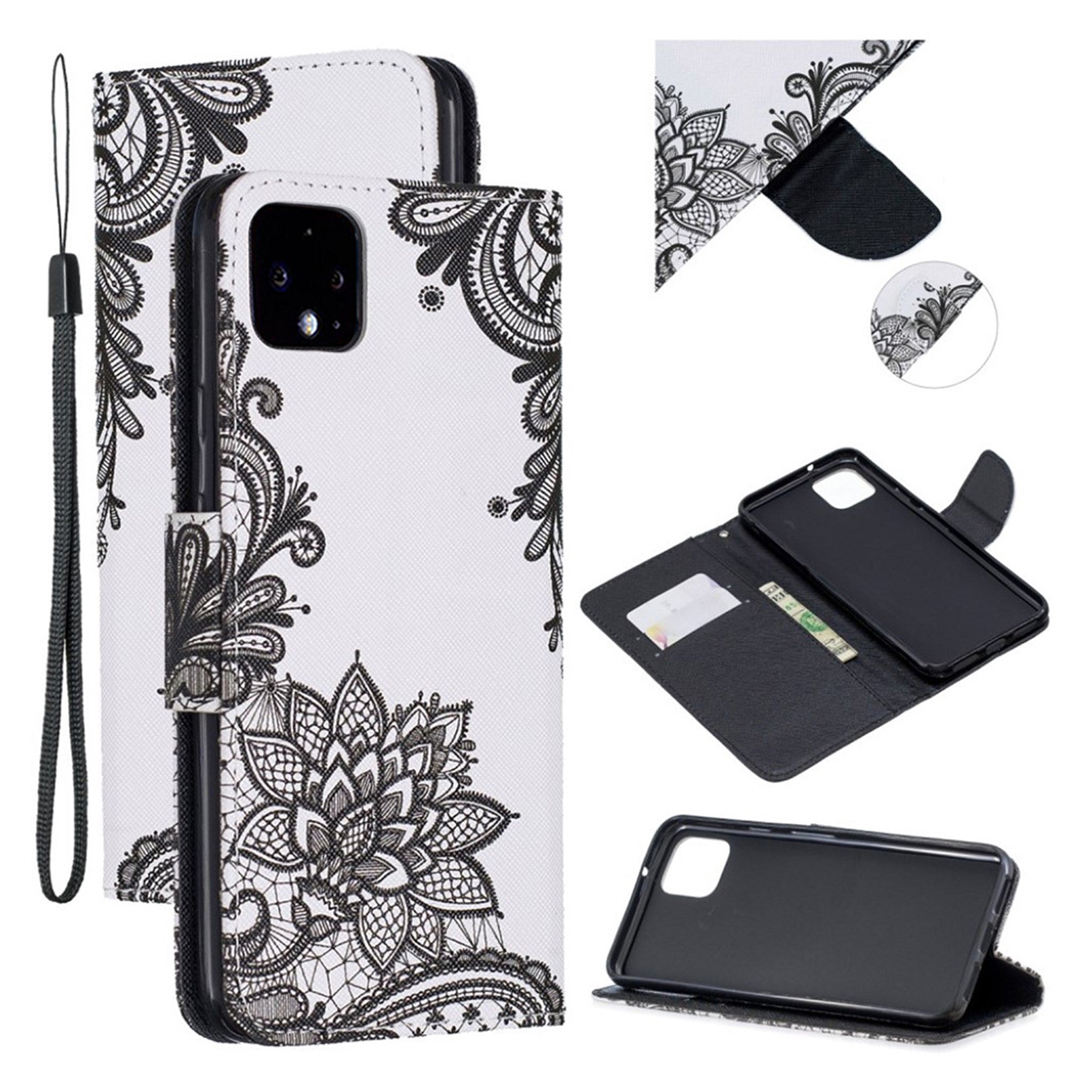 Wonderland Google Pixel 4 XL flip case - Black Flower