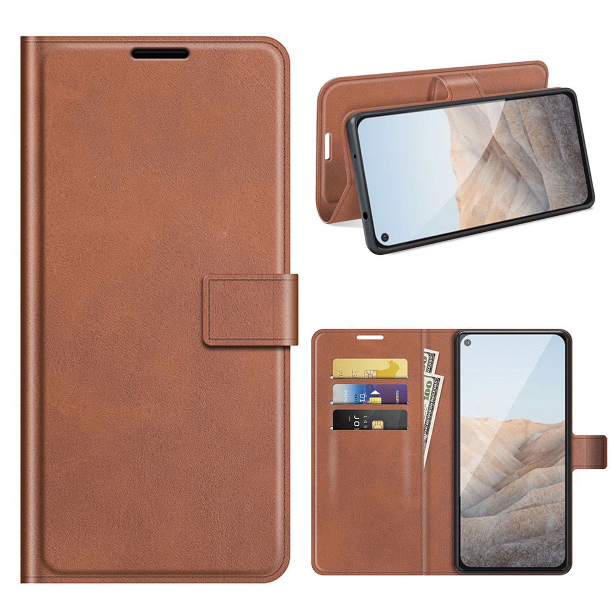 Wallet-style leather case for Google Pixel 5a - Light Brown