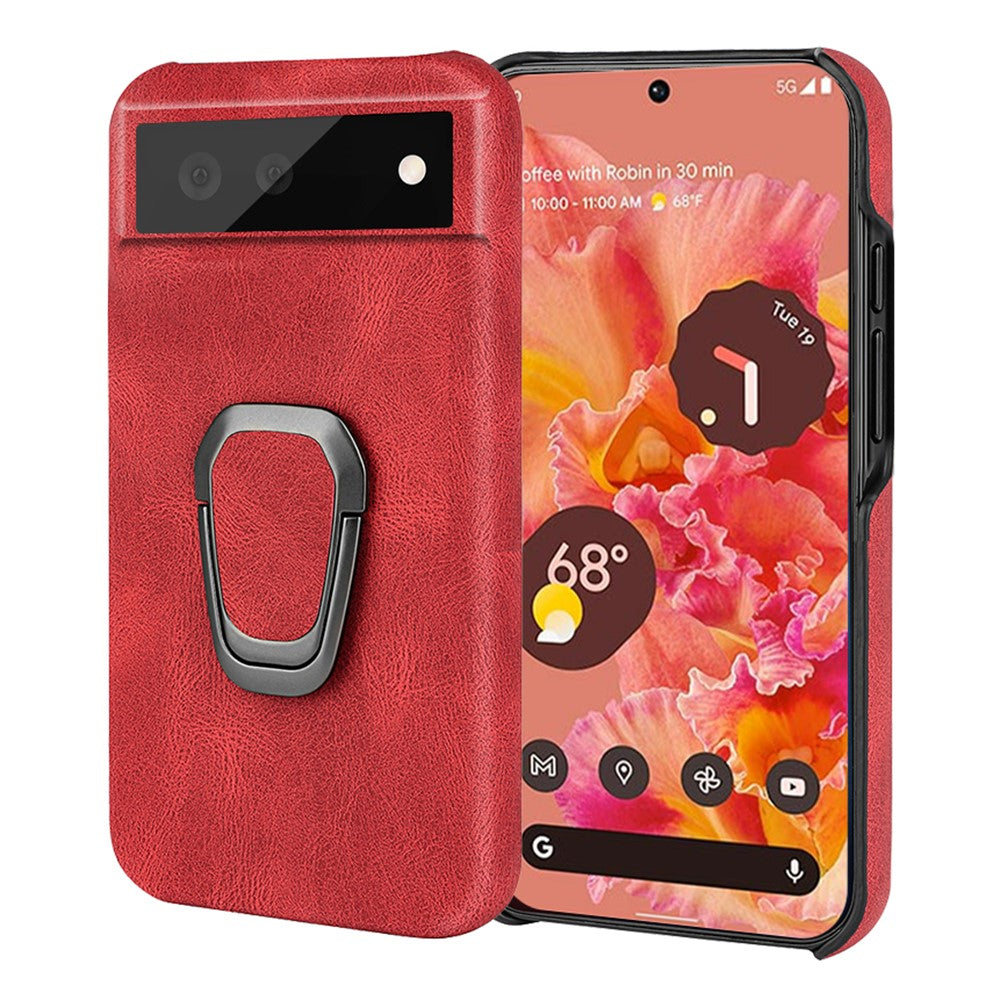 Shockproof leather cover with oval kickstand for Google Pixel 6 - Red