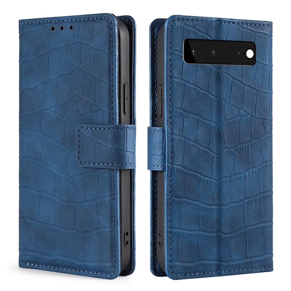 Crocodile textured leather case for Google Pixel 6 - Blue
