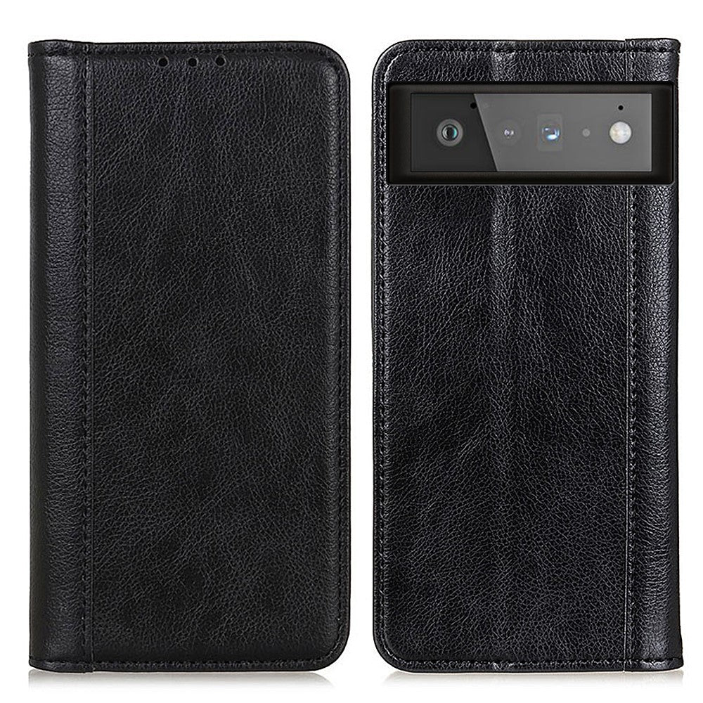 Genuine leather case with magnetic closure for Google Pixel 6 - Black