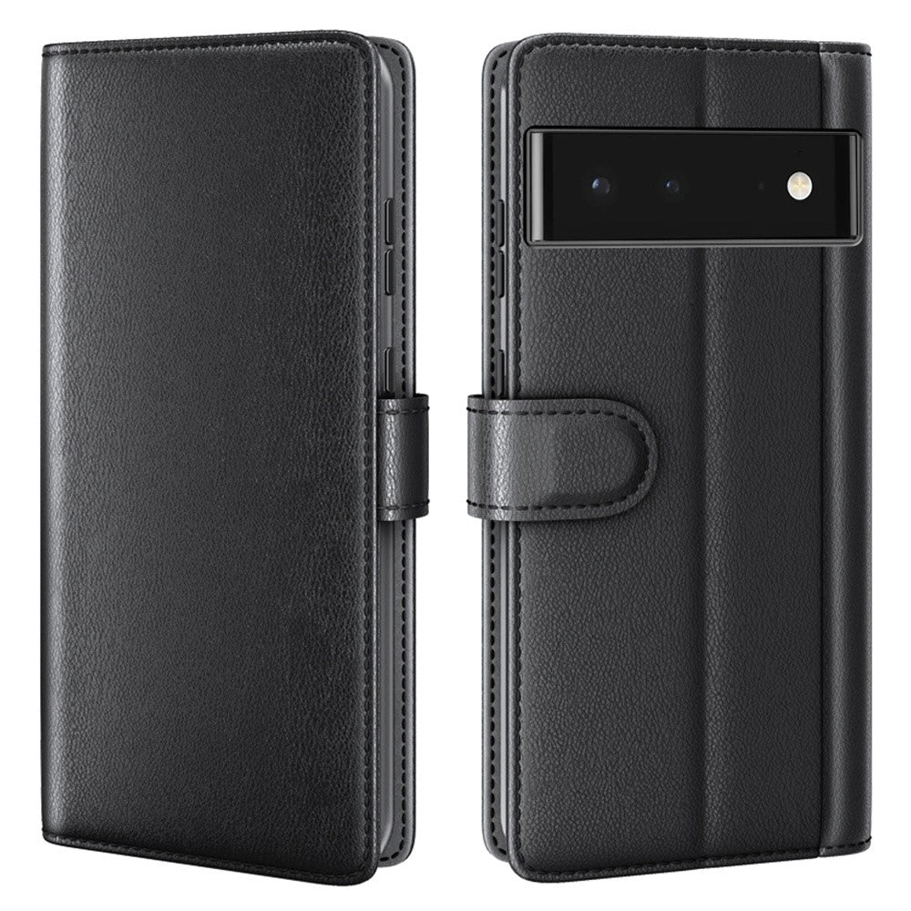 Genuine leather case with credit card slots for Google Pixel 6 - Black