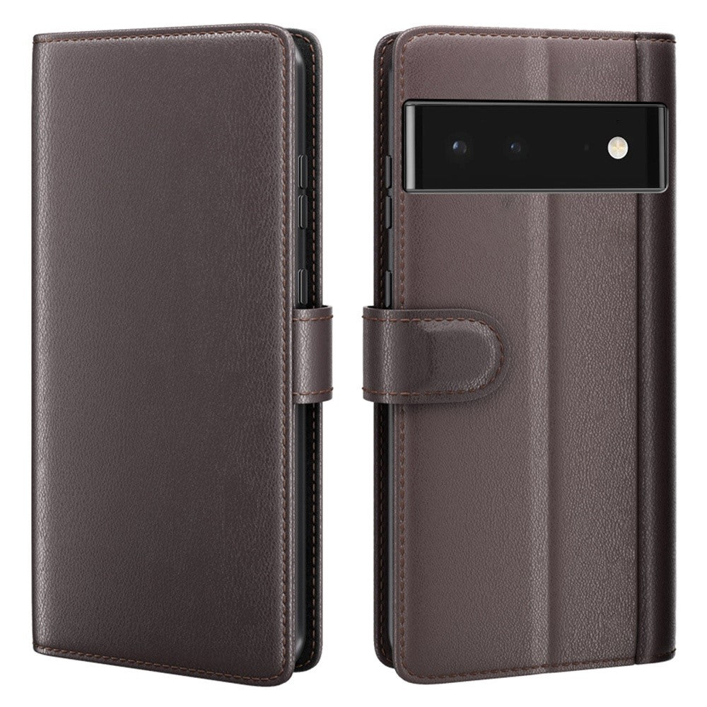 Genuine leather case with credit card slots for Google Pixel 6 - Brown