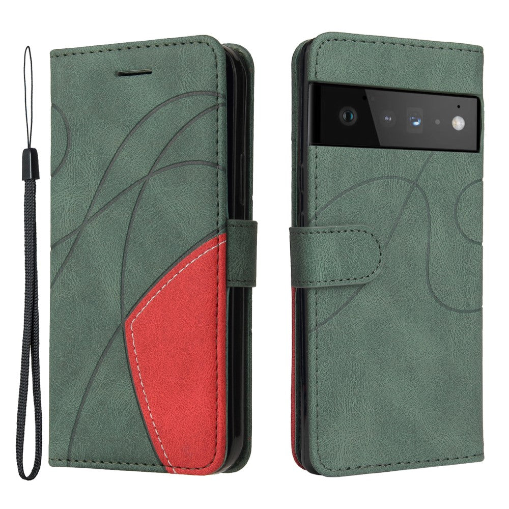 Textured leather case with strap for Google Pixel 6 - Green