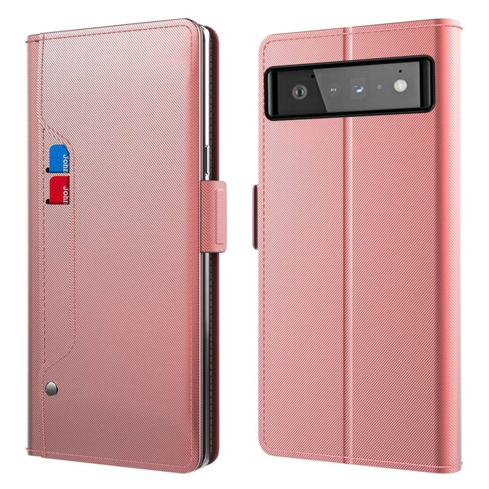 Phone case with make-up mirror and slick design for Google Pixel 6 - Rose Gold