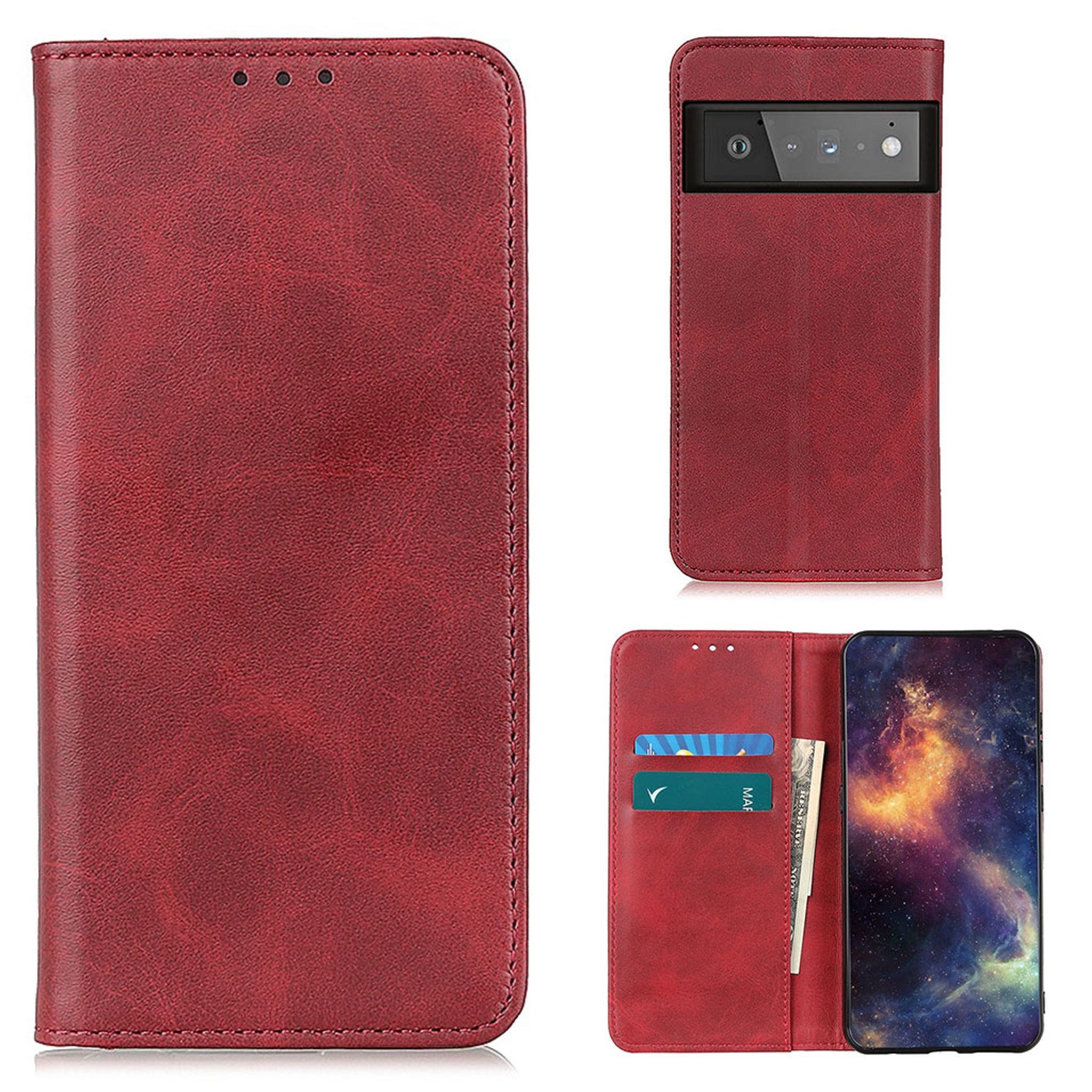 Wallet-style genuine leather flipcase for Google Pixel 6 Pro - Red