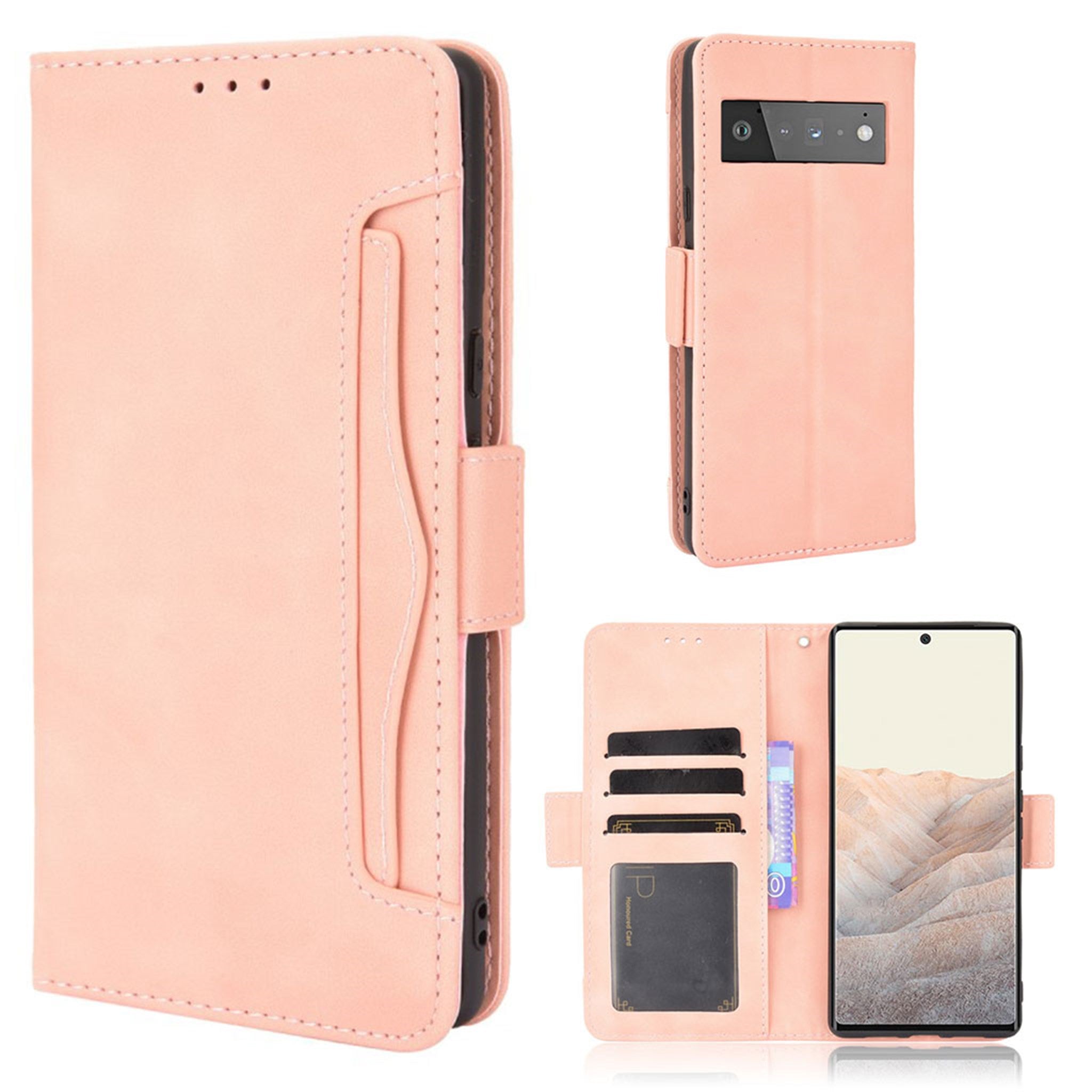 Modern-styled leather wallet case for Google Pixel 6 Pro - Pink