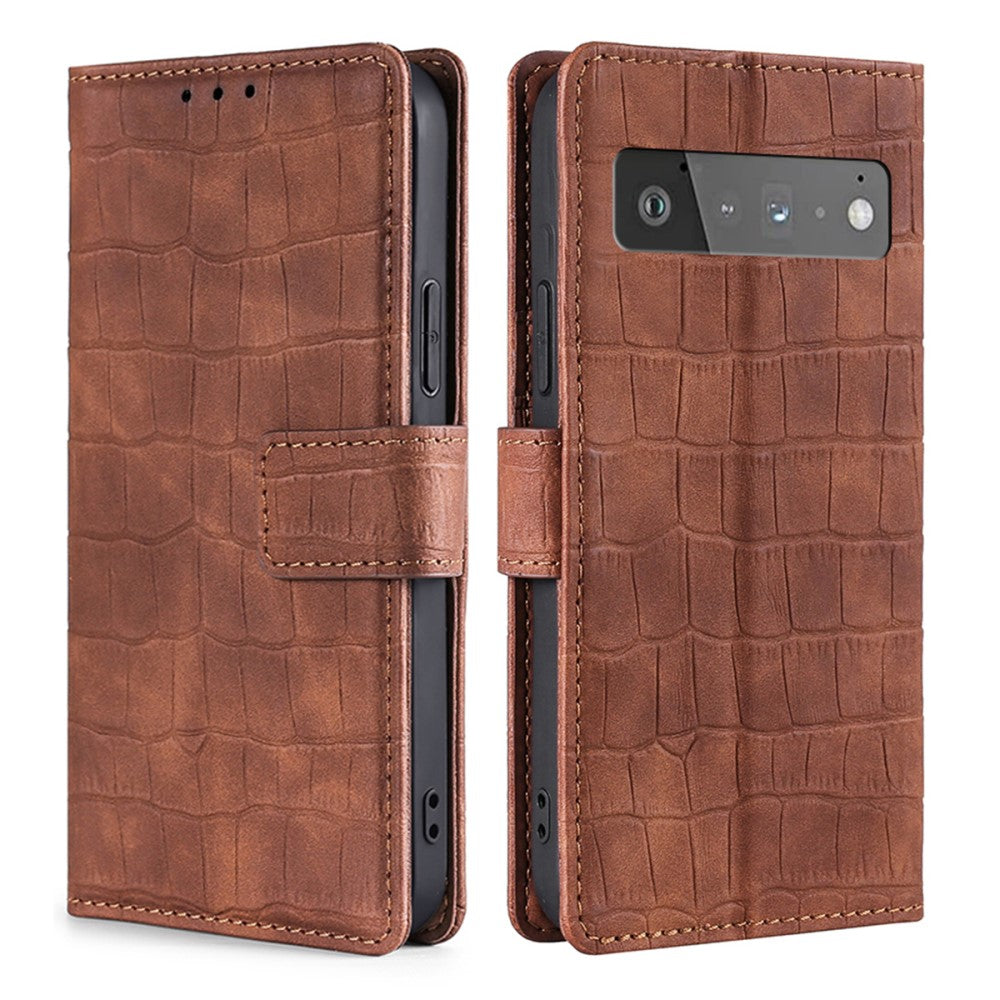 Crocodile textured leather case for Google Pixel 6 Pro - Brown