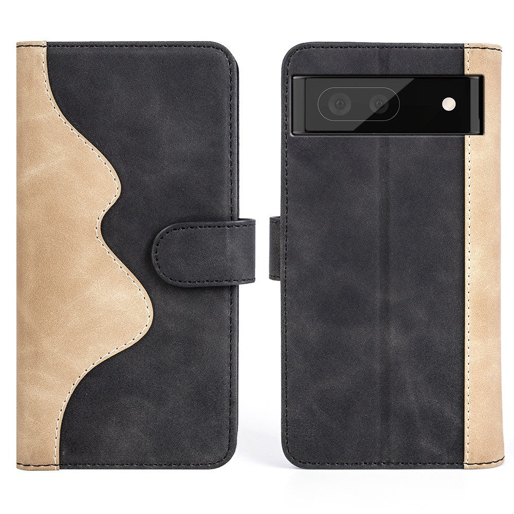 Two-color leather flip case for Google Pixel 7 - Black