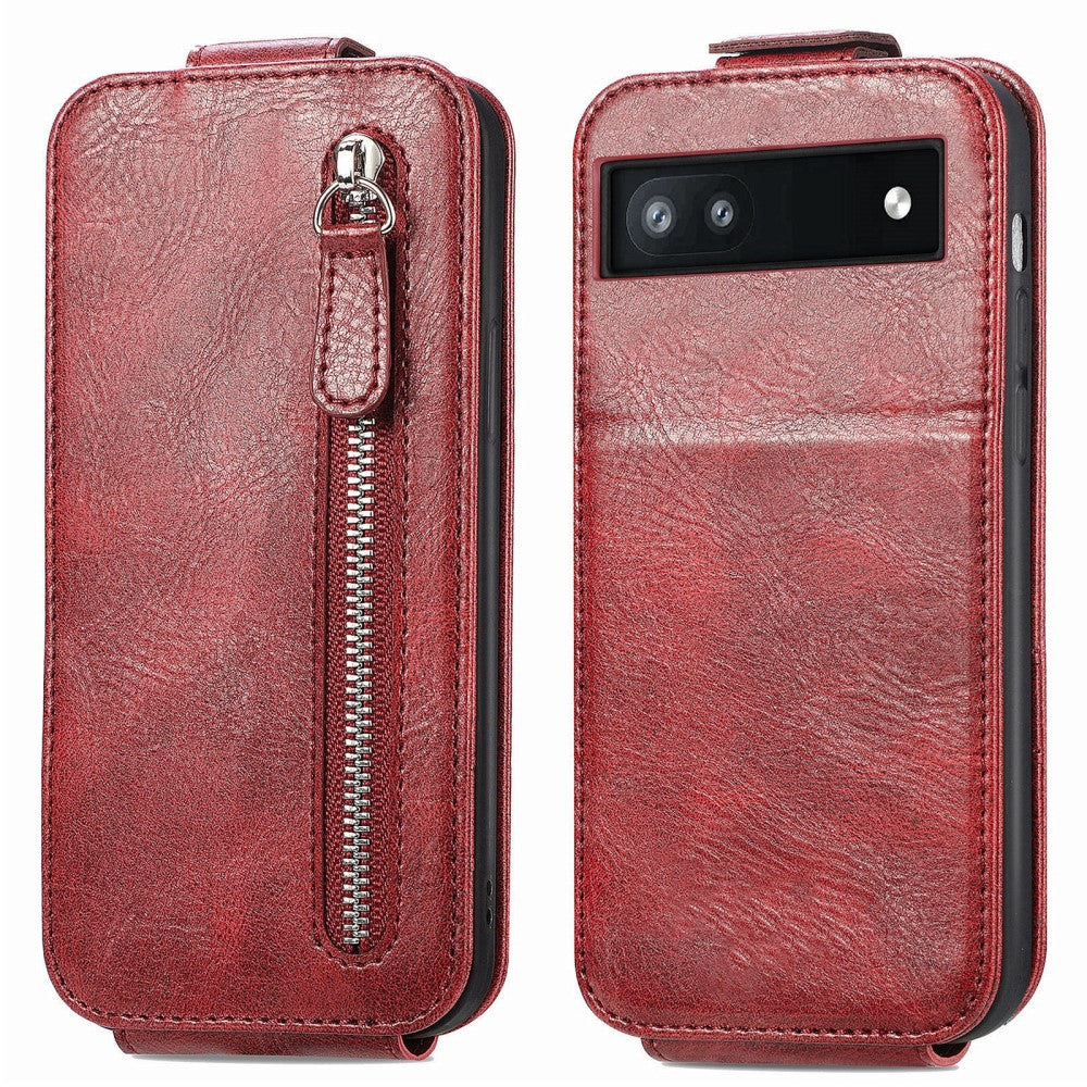 Vertical flip phone case with zipper for Google Pixel 7 - Red