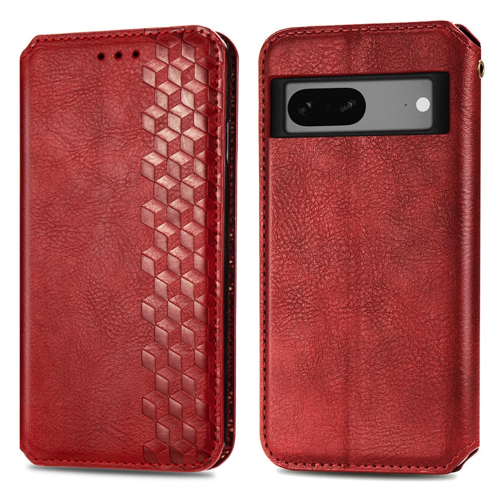 Leather case with a stylish rhombus imprint for Google Pixel 7a - Red