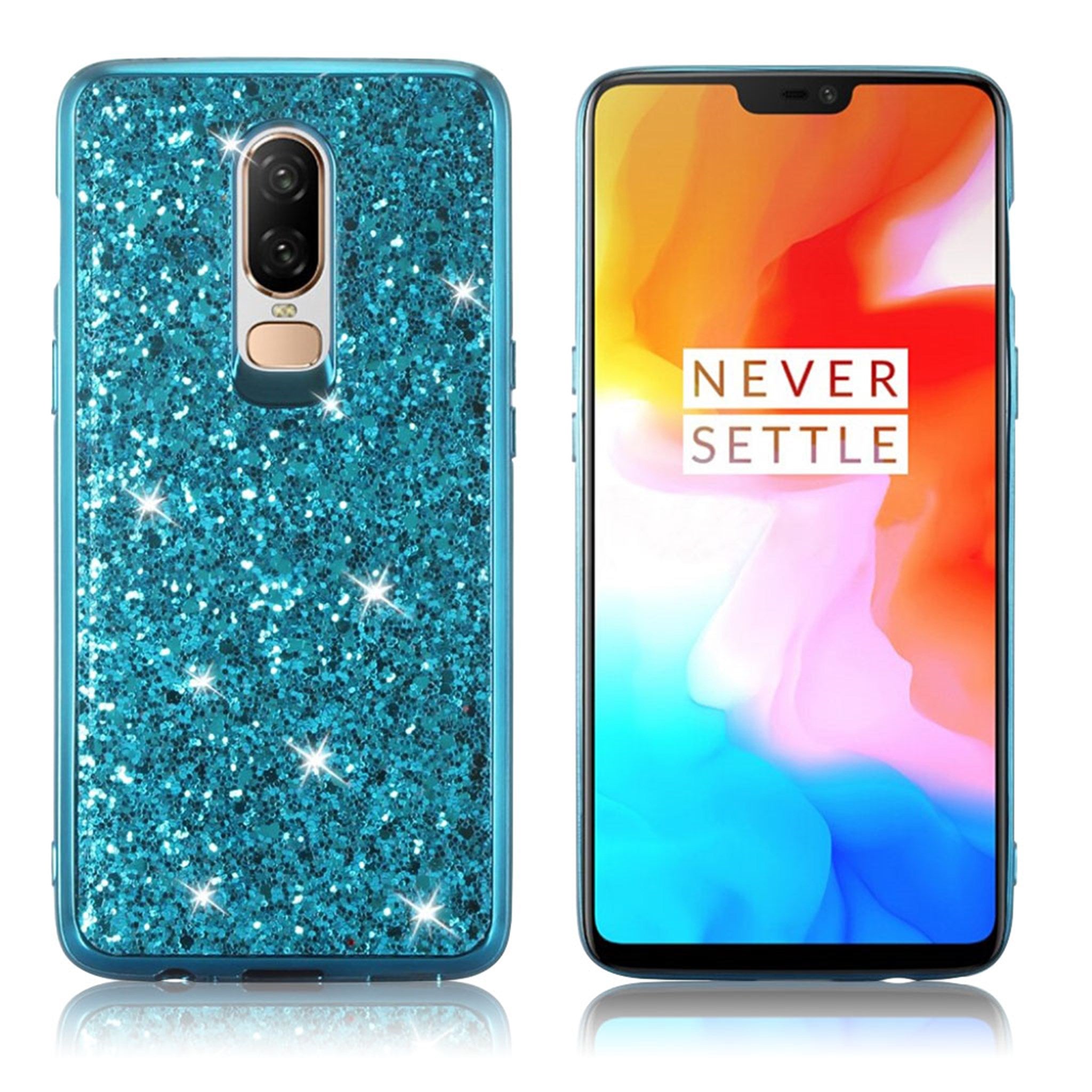 OnePlus 6 glittery sequins gel case - Blue