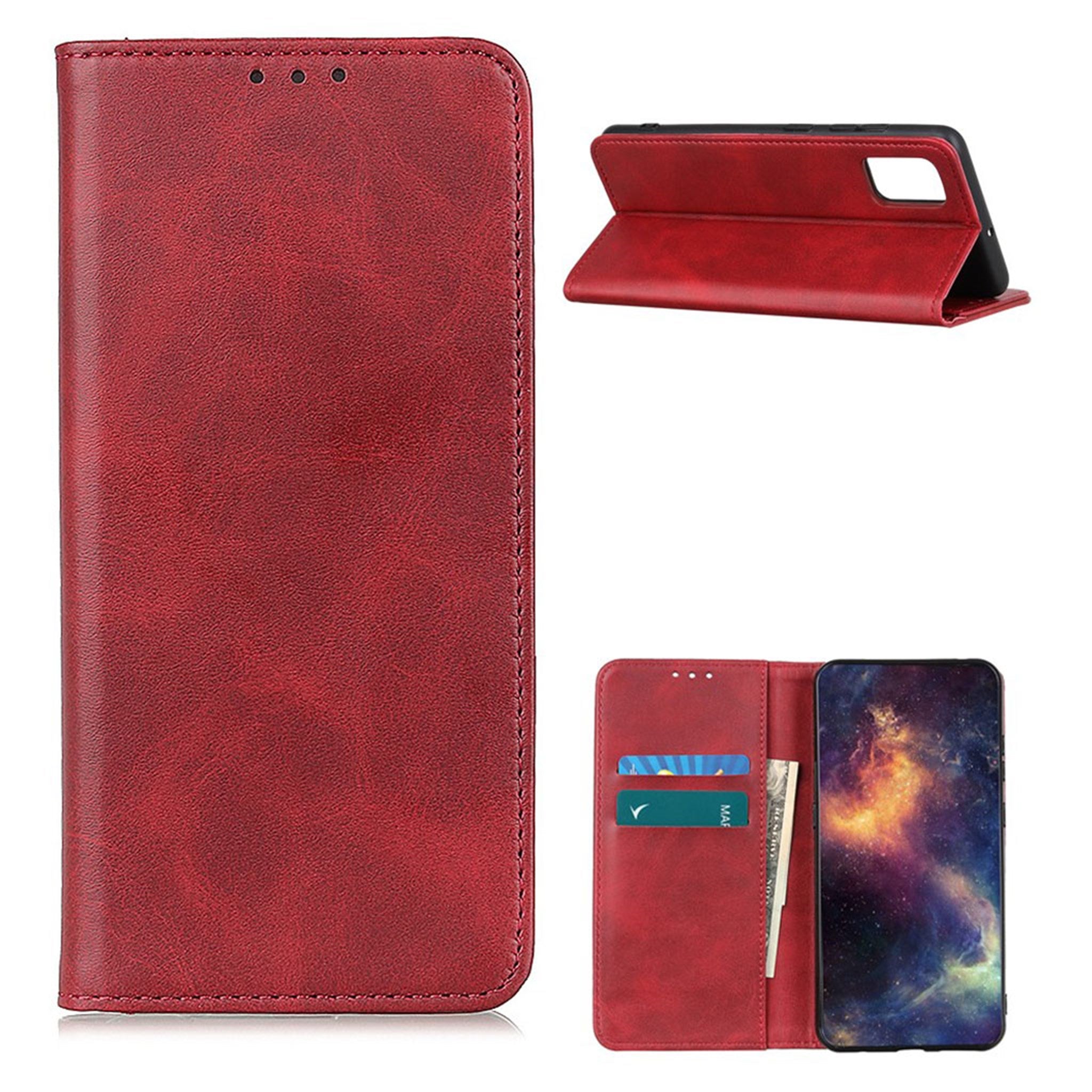Wallet-style genuine leather flipcase for OnePlus 9 Pro - Red