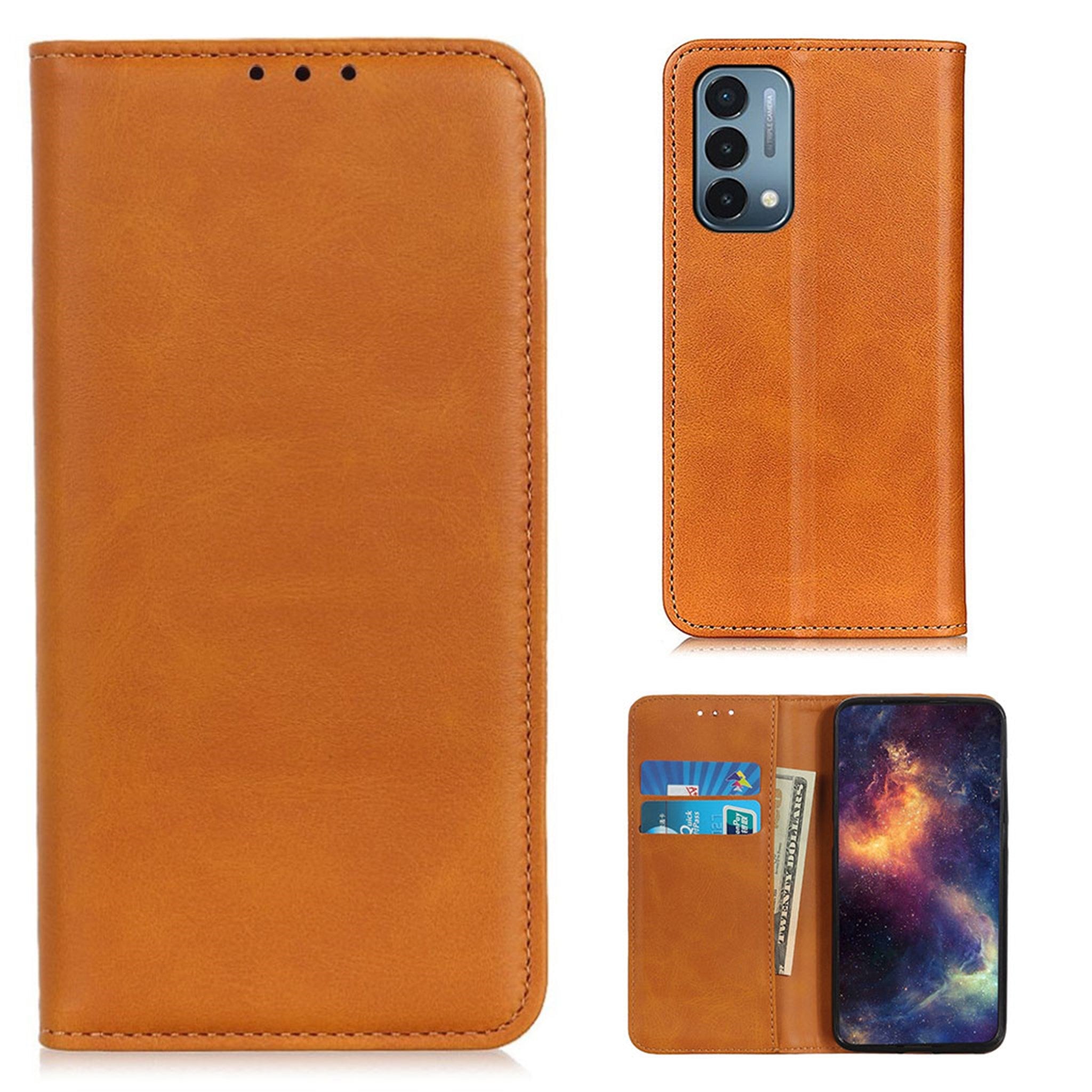 Wallet-style genuine leather flipcase for OnePlus Nord N200 5G - Brown