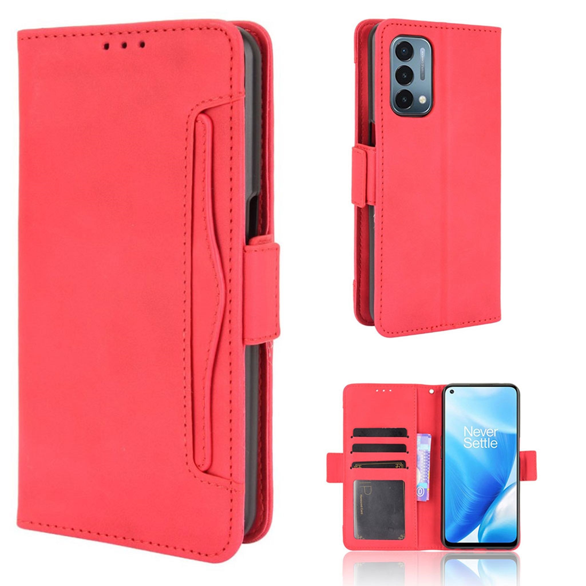 Modern-styled leather wallet case for OnePlus Nord N200 5G - Red