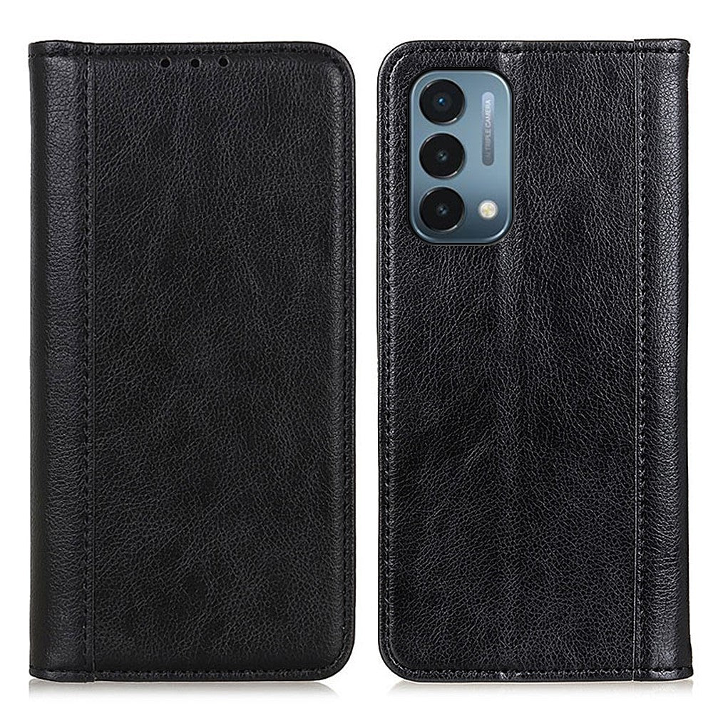 Genuine leather case with magnetic closure for OnePlus Nord N200 5G - Black