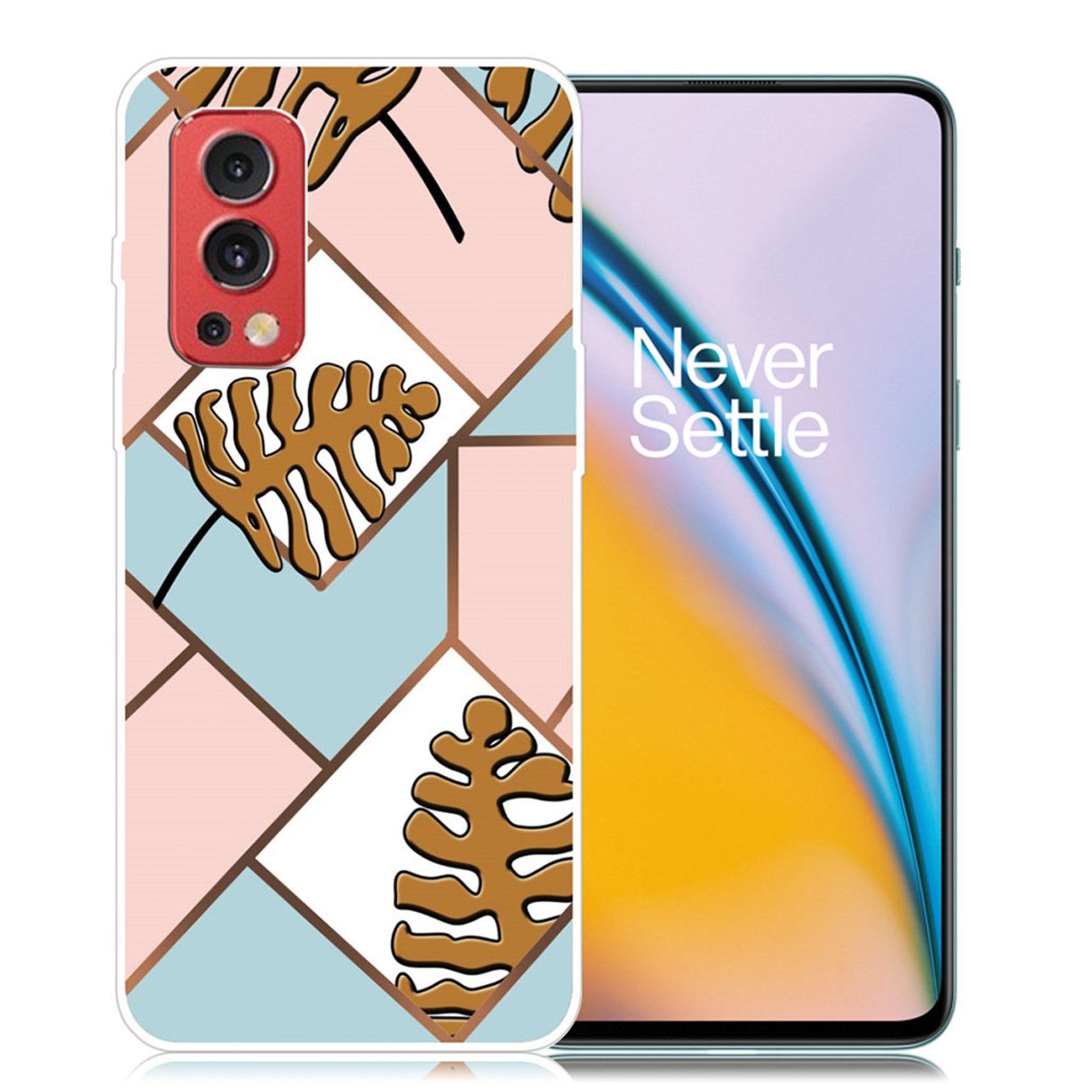 Marble OnePlus Nord 2 5G case - Toon Leaves in Pink and Blue