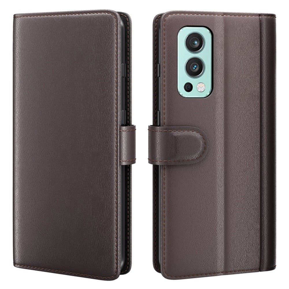 Genuine leather case with credit card slots for OnePlus Nord 2 5G - Brown