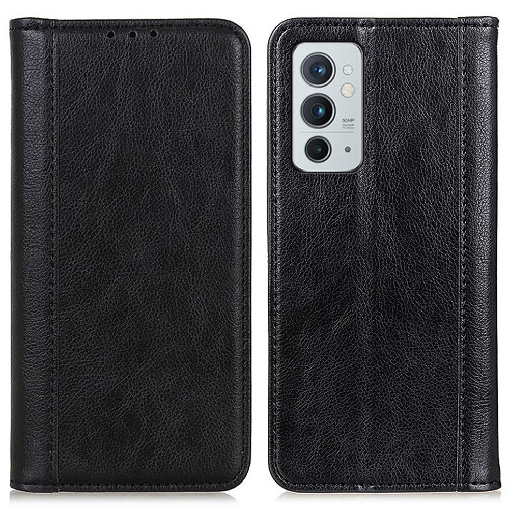 Genuine leather case with magnetic closure for OnePlus 9RT 5G - Black