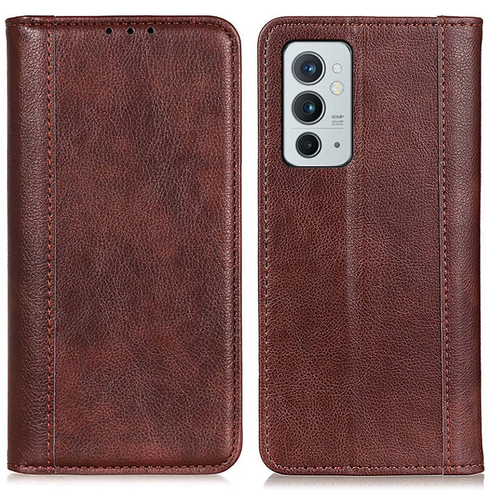 Genuine leather case with magnetic closure for OnePlus 9RT 5G - Brown