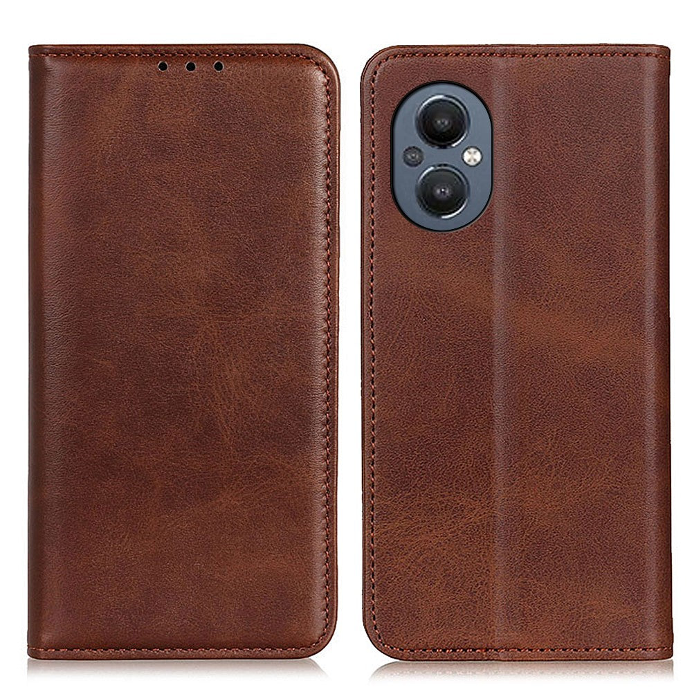 Wallet-style genuine leather flipcase for OnePlus Nord N20 5G - Coffee