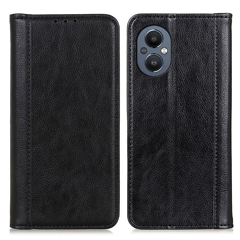 Genuine leather case with magnetic closure for OnePlus Nord N20 5G - Black