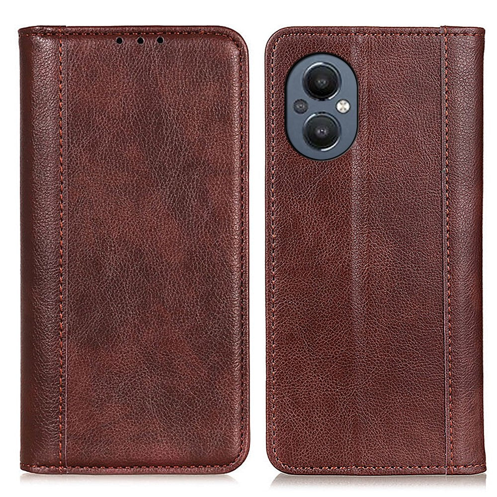 Genuine leather case with magnetic closure for OnePlus Nord N20 5G - Brown