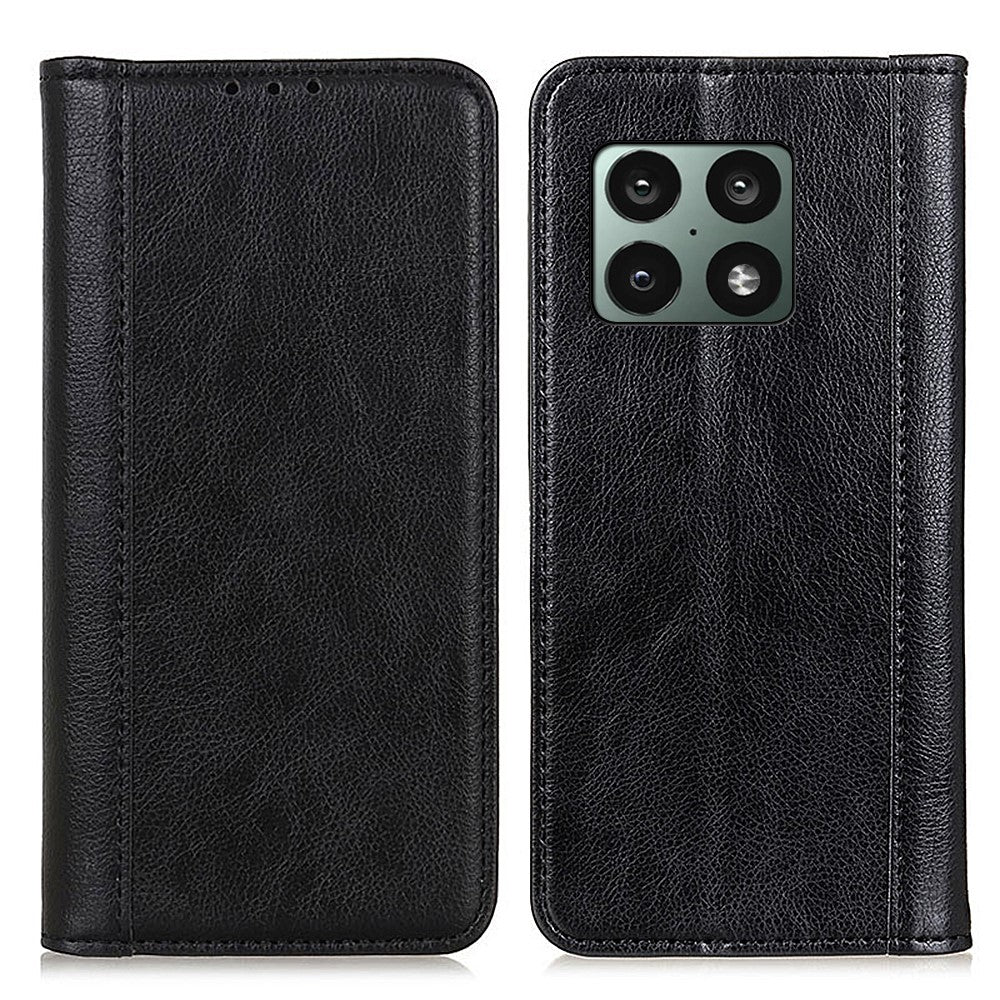 Genuine leather case with magnetic closure for OnePlus 10 Pro - Black